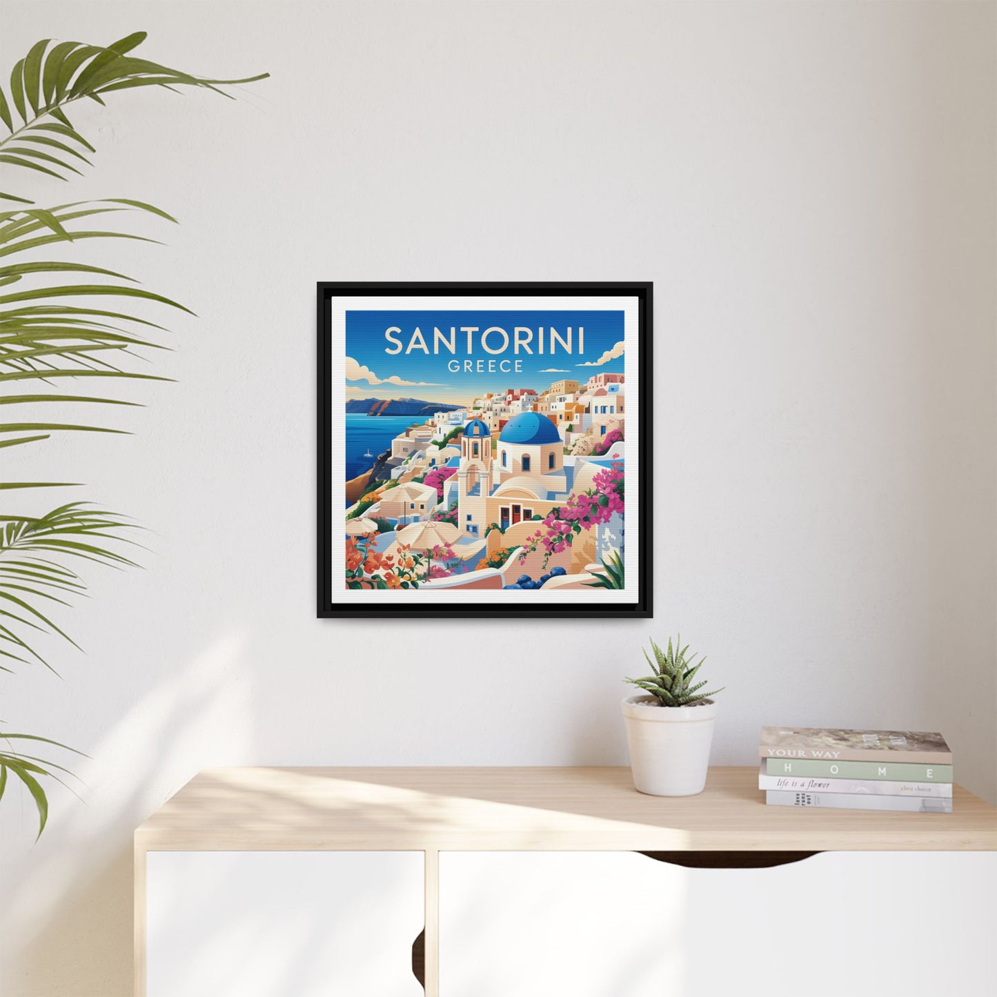 Santorini Greece Travel Art Matte Canvas Framed Wall Art