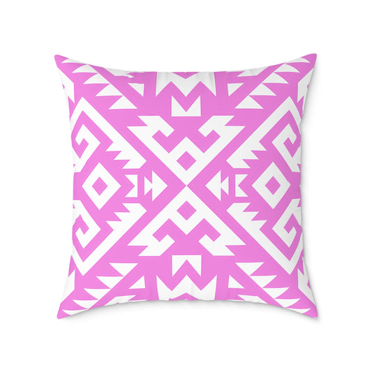 Pink White Boho Geometric Aztec Pattern Pillow | Square Pillow
