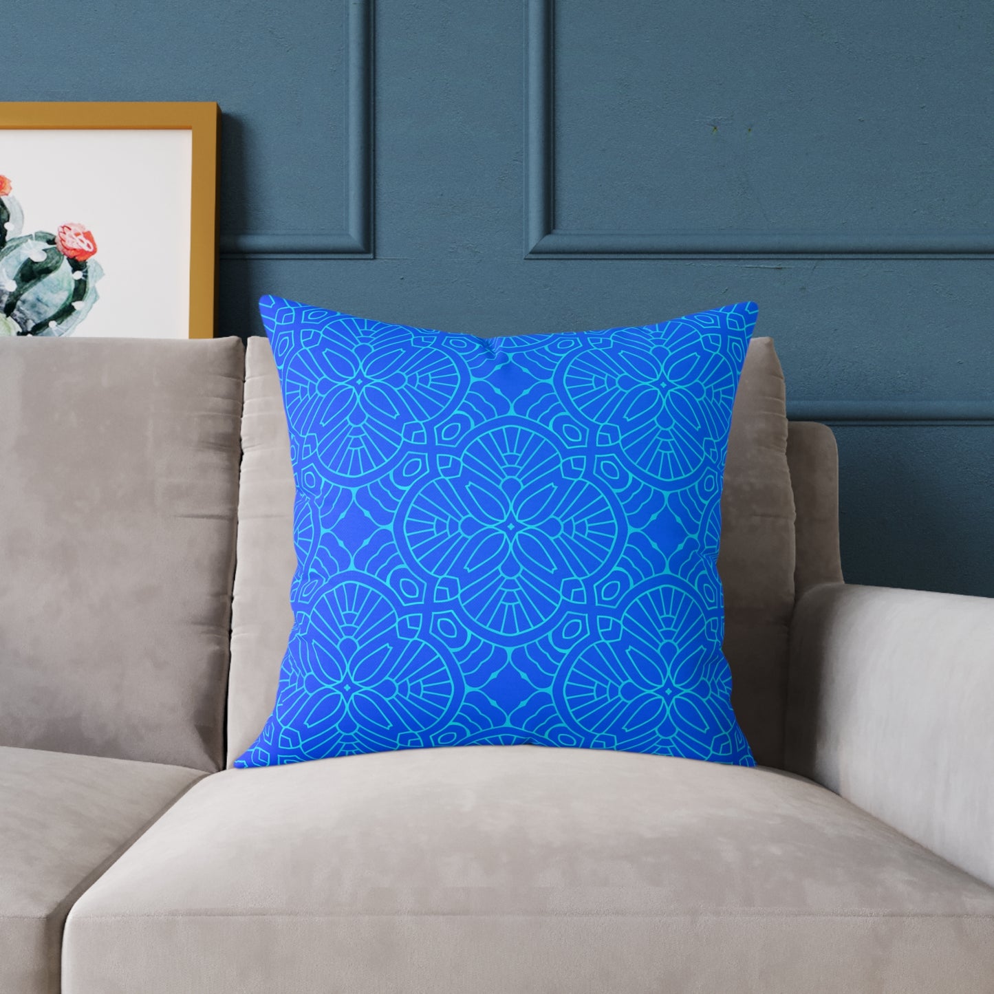 Blue Mandala Pattern Square Pillow | Geometric Decorative Cushion