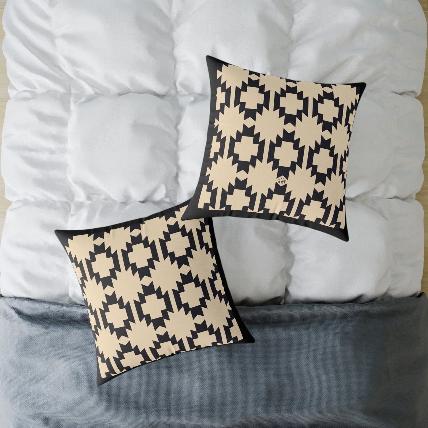 Geometric Aztec Pattern Square Pillow | Neutral Black Cream Throw Pillow