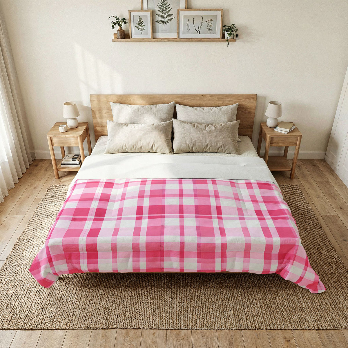 Pink Plaid Comforter | Pink Buffalo Check Bedding, Cozy Bedroom Throw