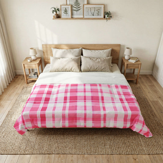 Pink Plaid Comforter | Pink Buffalo Check Bedding, Cozy Bedroom Throw