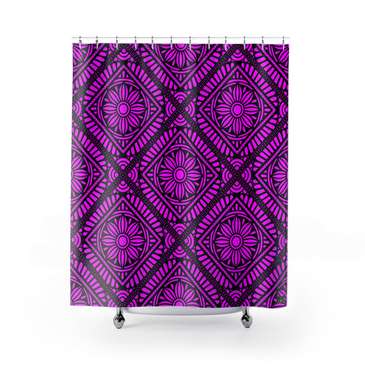 Purple Geometric Floral Pattern Shower Curtain | Boho Bathroom Decor
