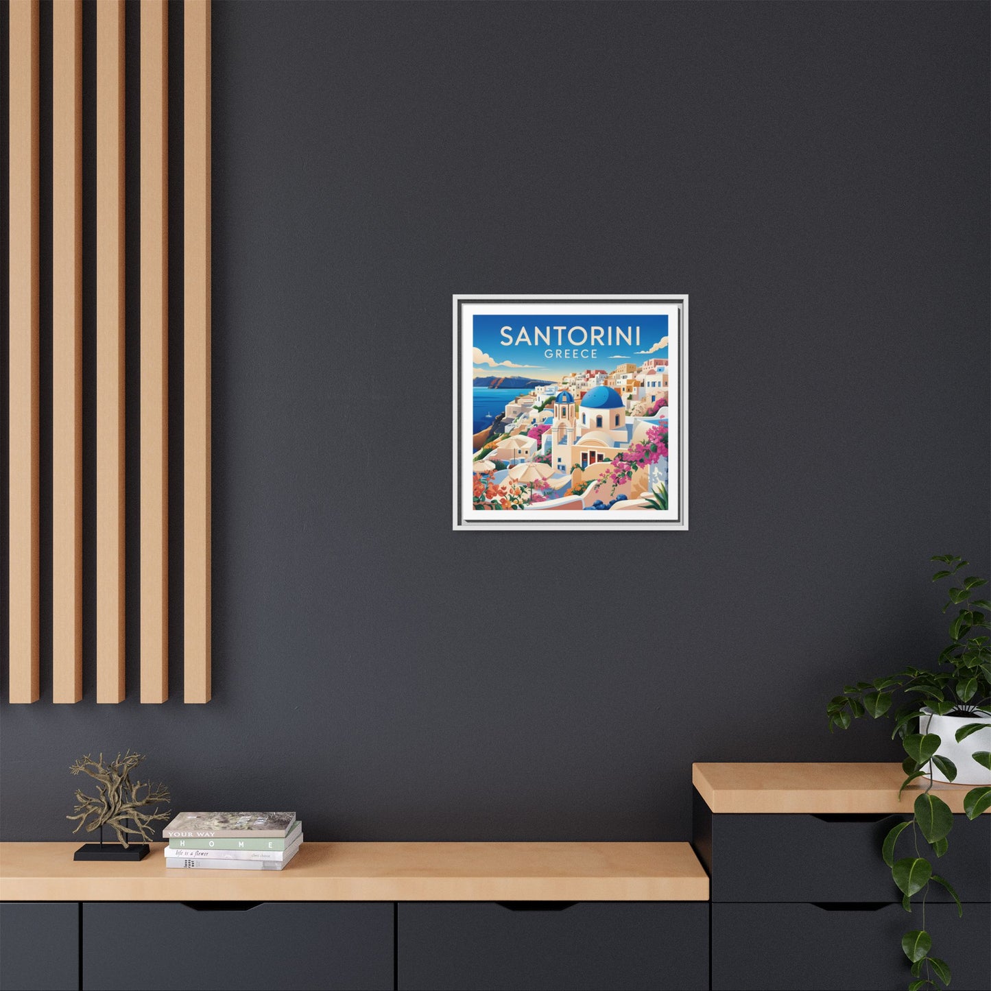 Santorini Greece Travel Art Matte Canvas Framed Wall Art