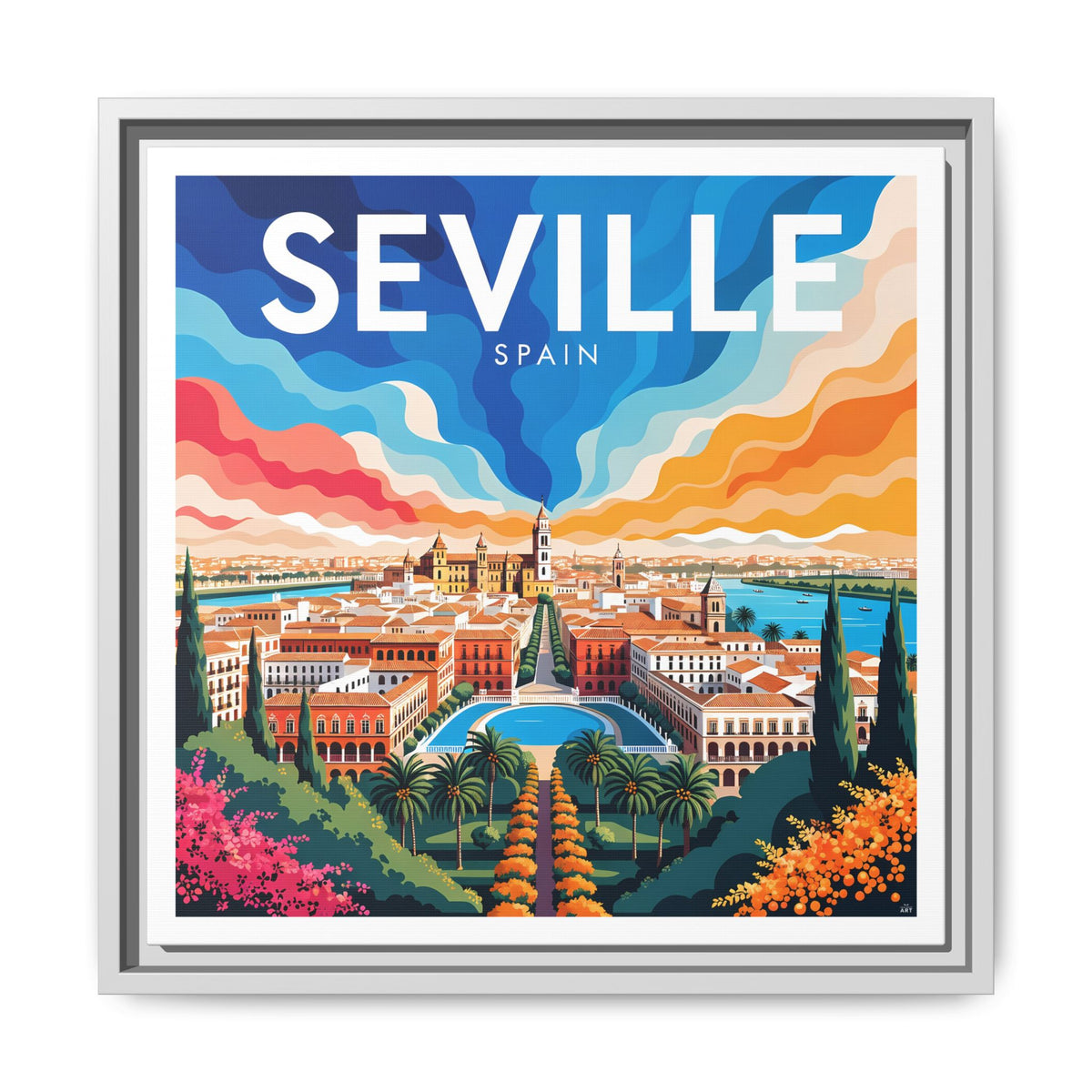 Seville Spain Vintage Travel Framed Canvas Wall Art