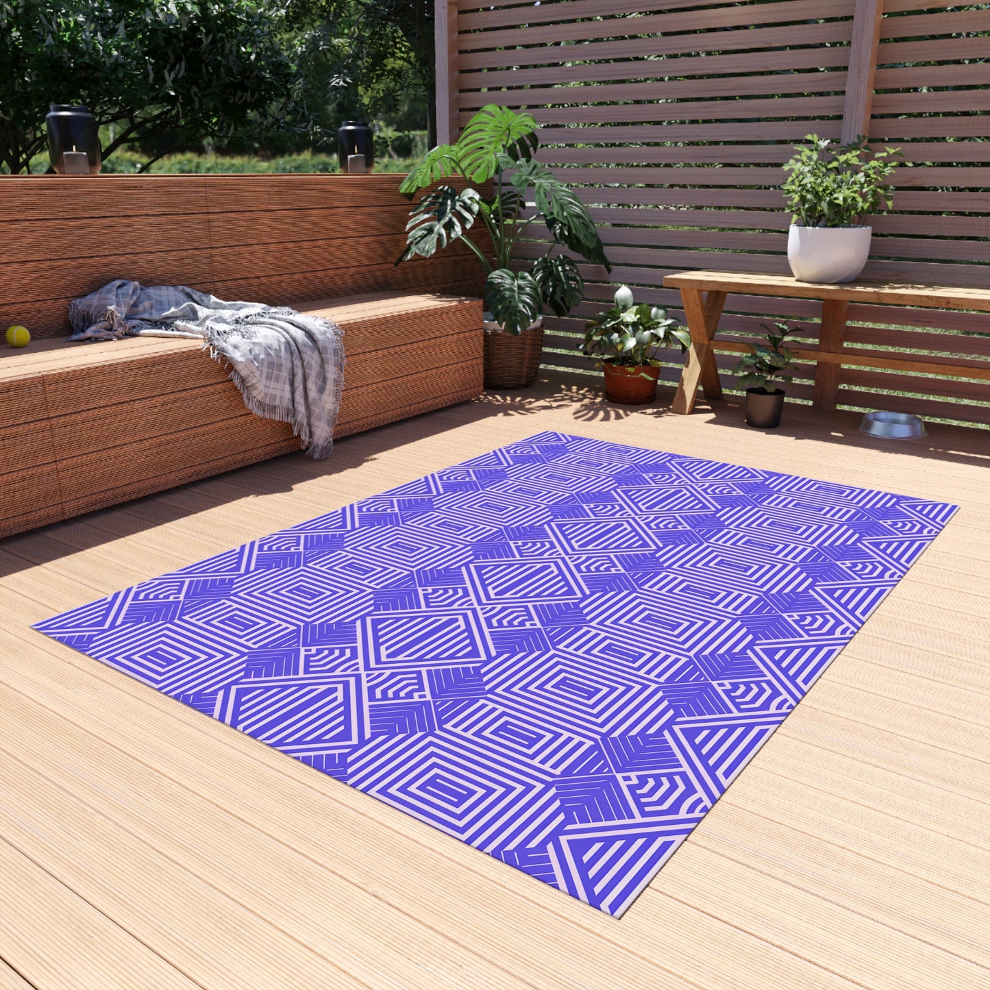 Purple and White Stylish Outdoor/Indoor Rug for Patio Decor, Boho Chic Deck Mat, Versatile Area Rug, Summer Gatherings, Garden Party Decor - LOLA VEGAS ART