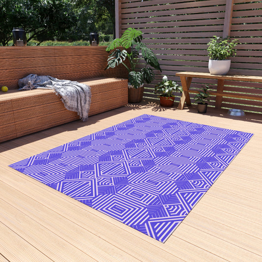 Purple and White Stylish Outdoor/Indoor Rug for Patio Decor, Boho Chic Deck Mat, Versatile Area Rug, Summer Gatherings, Garden Party Decor - LOLA VEGAS ART