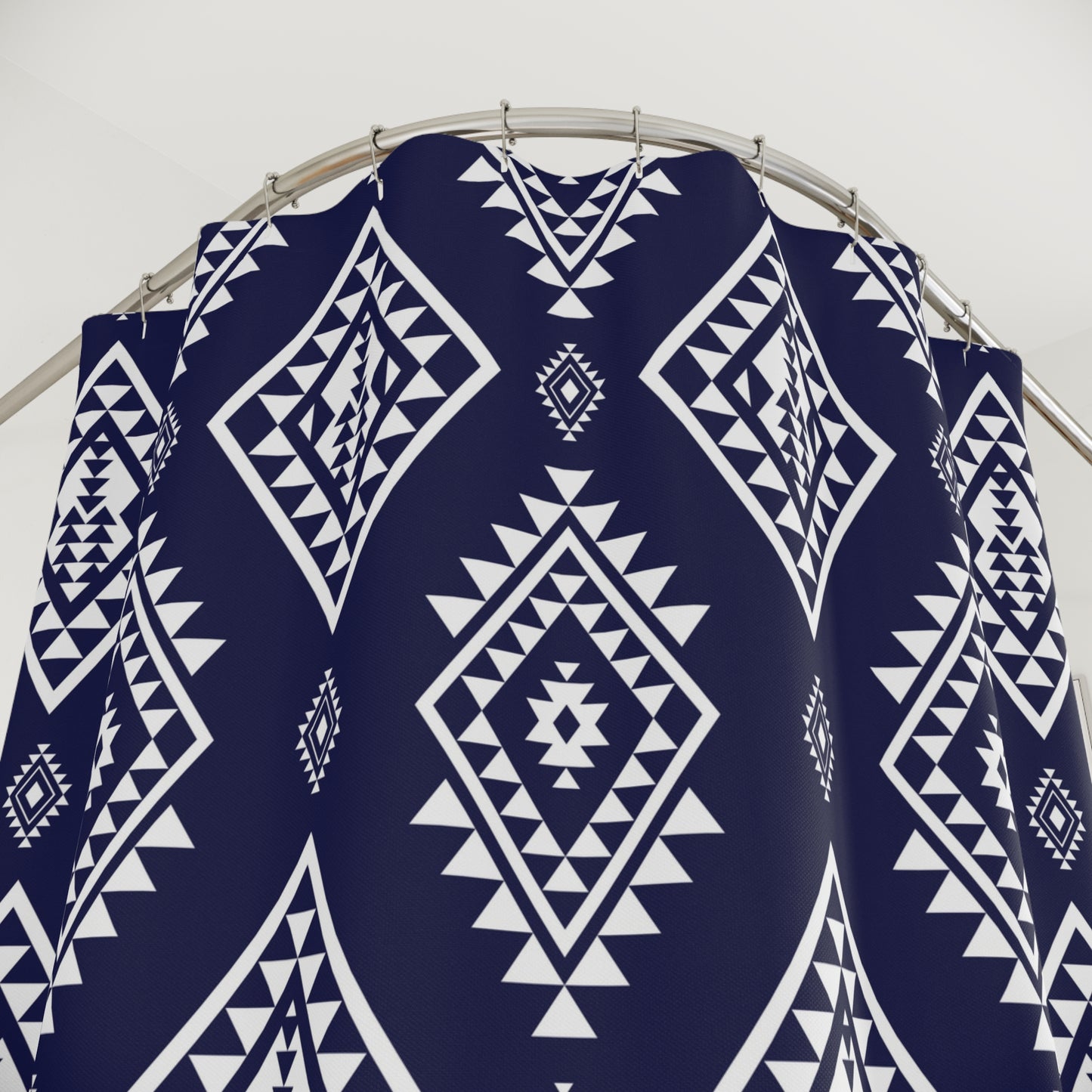 Navy Aztec Diamond Shower Curtain | Southwestern Geometric Bathroom Decor, Boho Bathroom Accessory