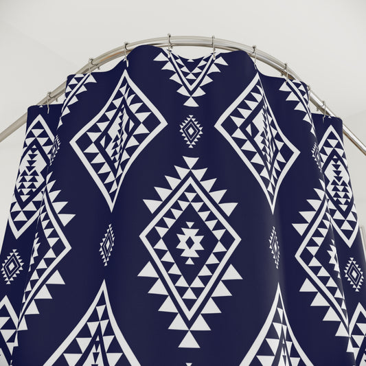 Navy Aztec Diamond Shower Curtain | Southwestern Geometric Bathroom Decor, Boho Bathroom Accessory