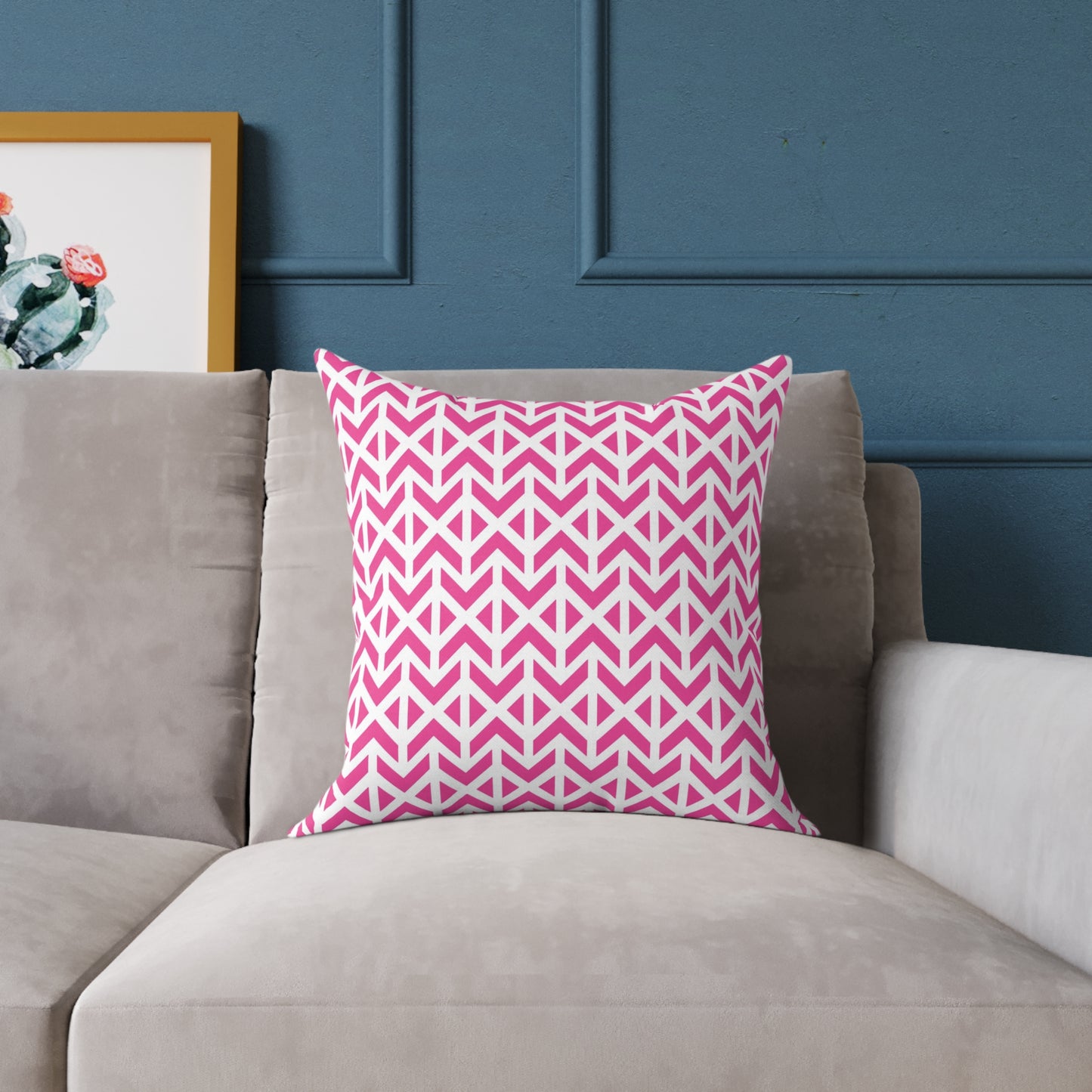 Pink White Chevron Pattern Square Pillow | Geometric Throw Cushion