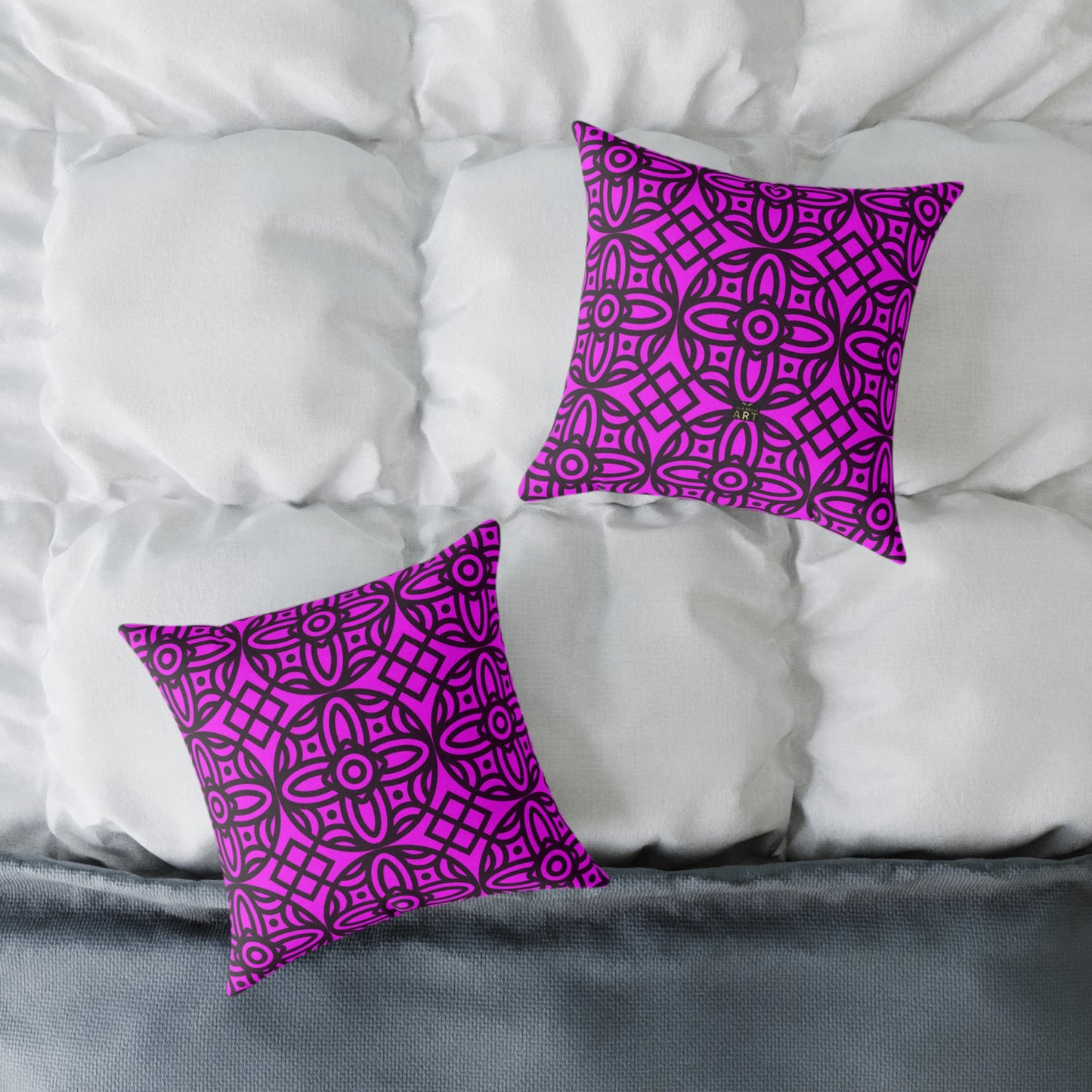Geometric Floral Pattern Pillow | Pink-Magenta Canvas Pillow,  Decorative Home Accent, Boho Chic Throw Pillow, Gift for Home Decor