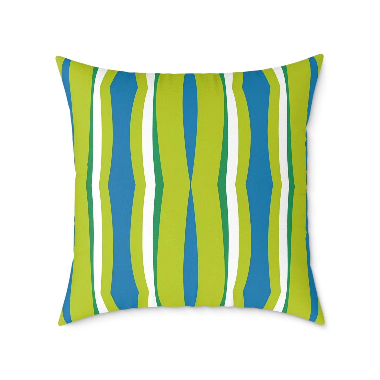 Green Blue Wavy Stripes Square Pillow | Modern Geometric Throw Pillow