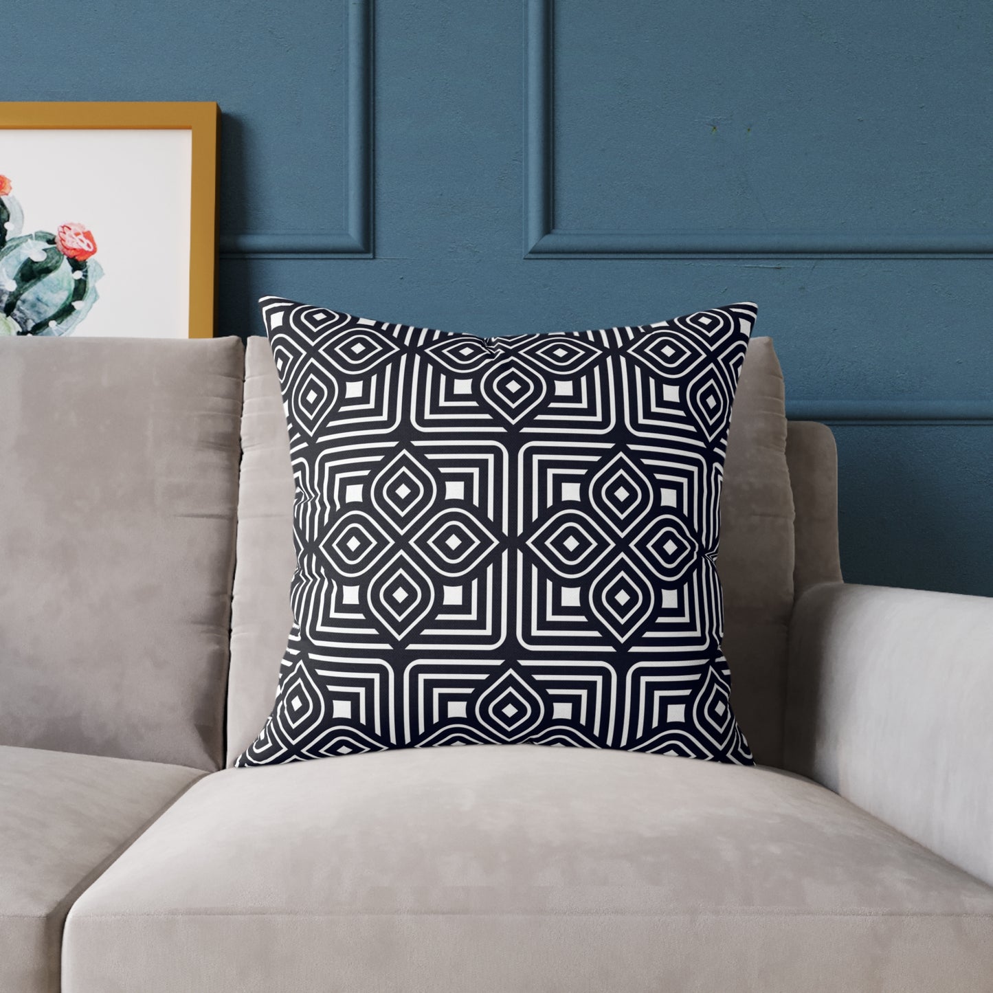 Geometric Moroccan Tile Square Pillow | Navy Canvas Throw Pillow