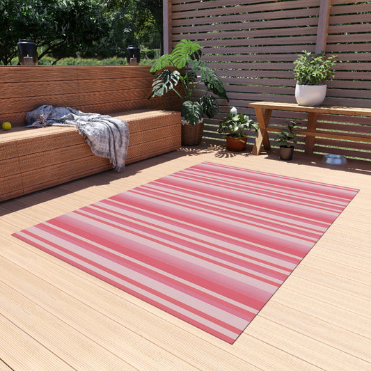 Medium Pink Light Pink Stripe Pattern Outdoor/Indoor Rug | Patio Mat, Water-Resistant Deck Rug