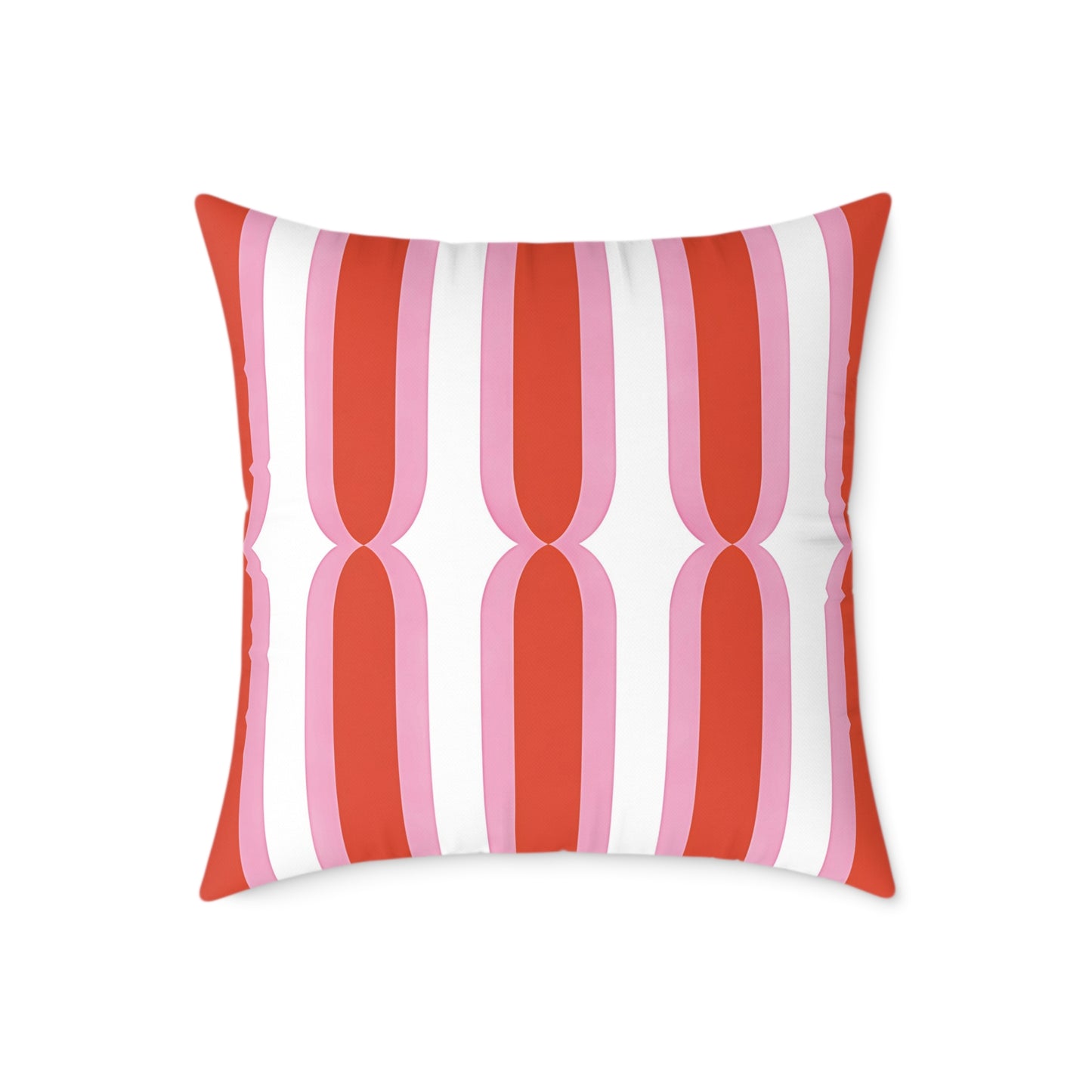 Retro Pink Orange Geometric Stripes Pillow | Square Poly Canvas Cushion