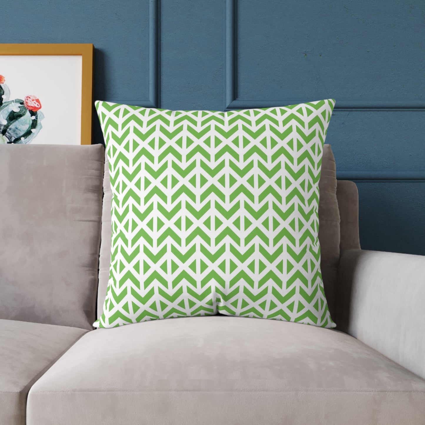 Green Geometric Arrow Pattern Pillow | Square Poly Canvas Pillow