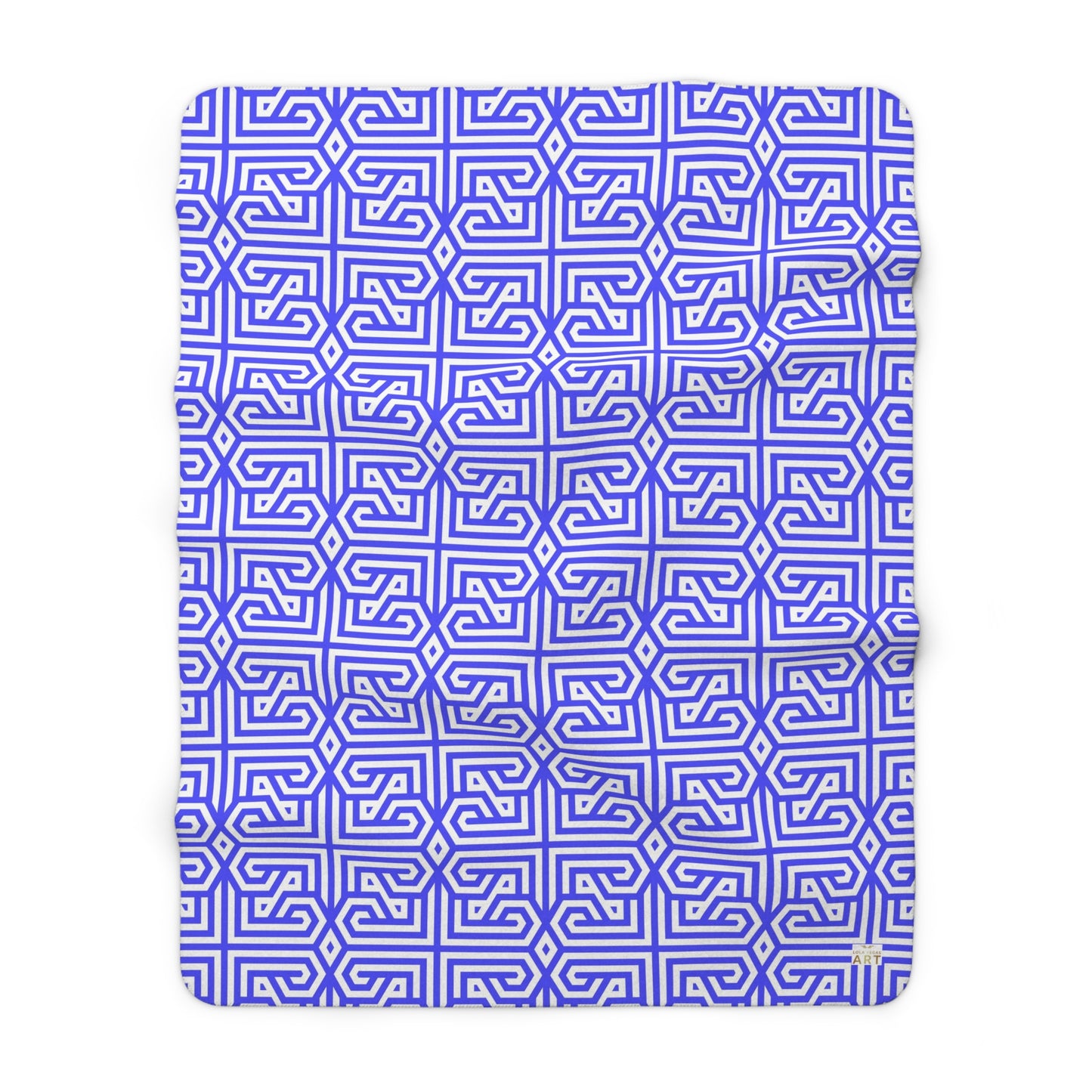 Periwinkle Geometric Maze Pattern Sherpa Fleece Blanket | Modern Grid Throw