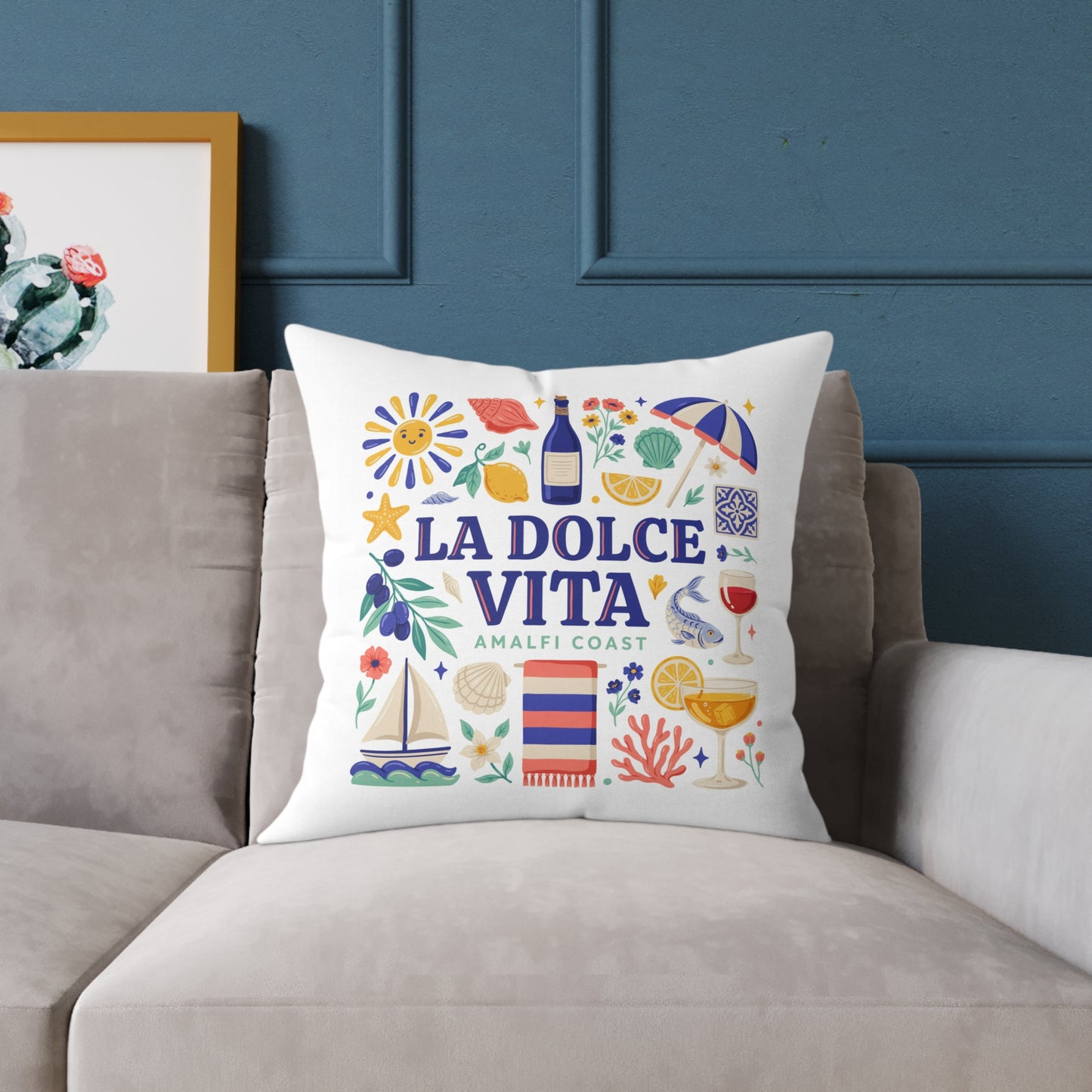 La Dolce Vita Amalfi Coast Square Pillow | Italian Summer Coastal Decor