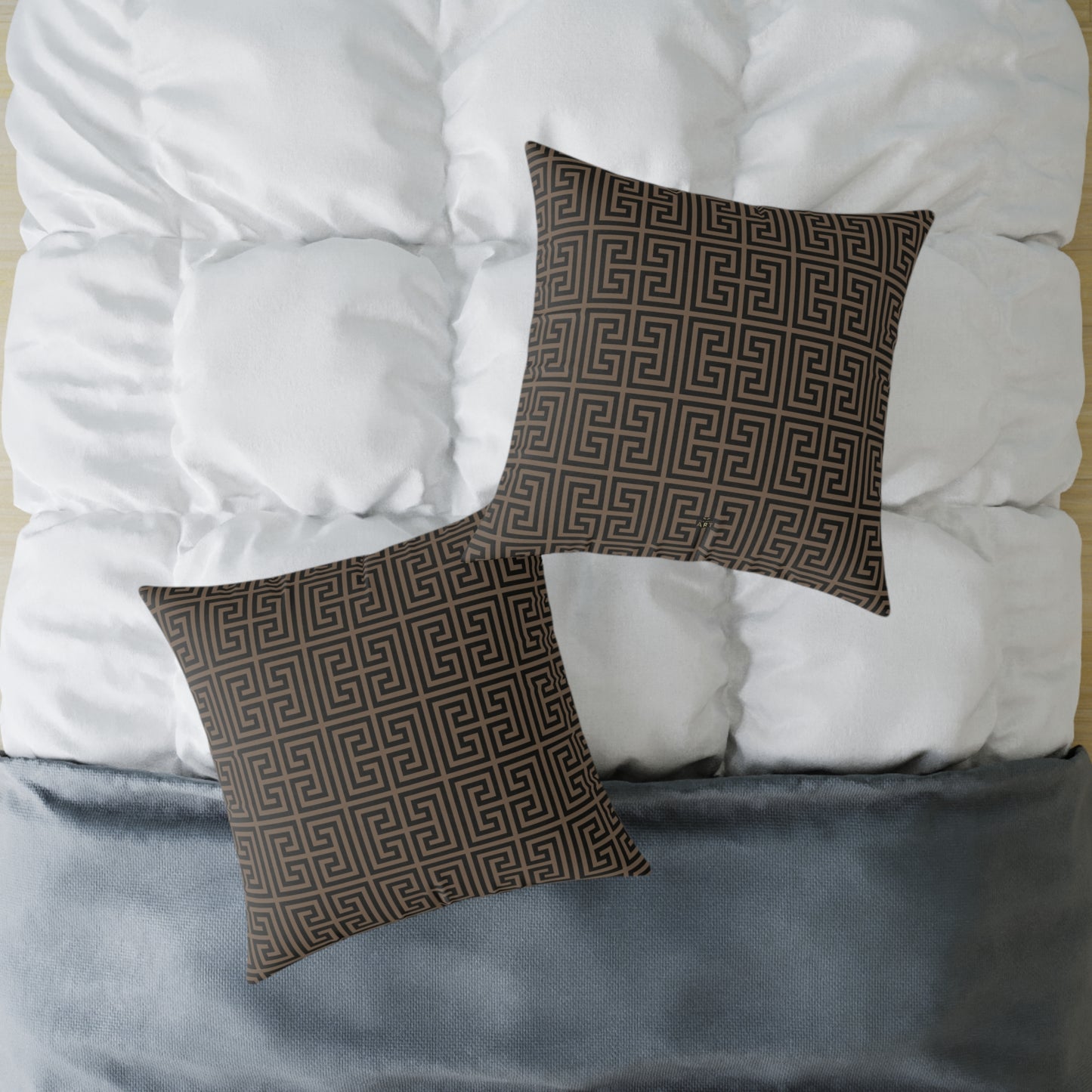 Greek Key Pattern Square Pillow | Geometric Throw Pillow, Neutral Brown and Black Home Decor