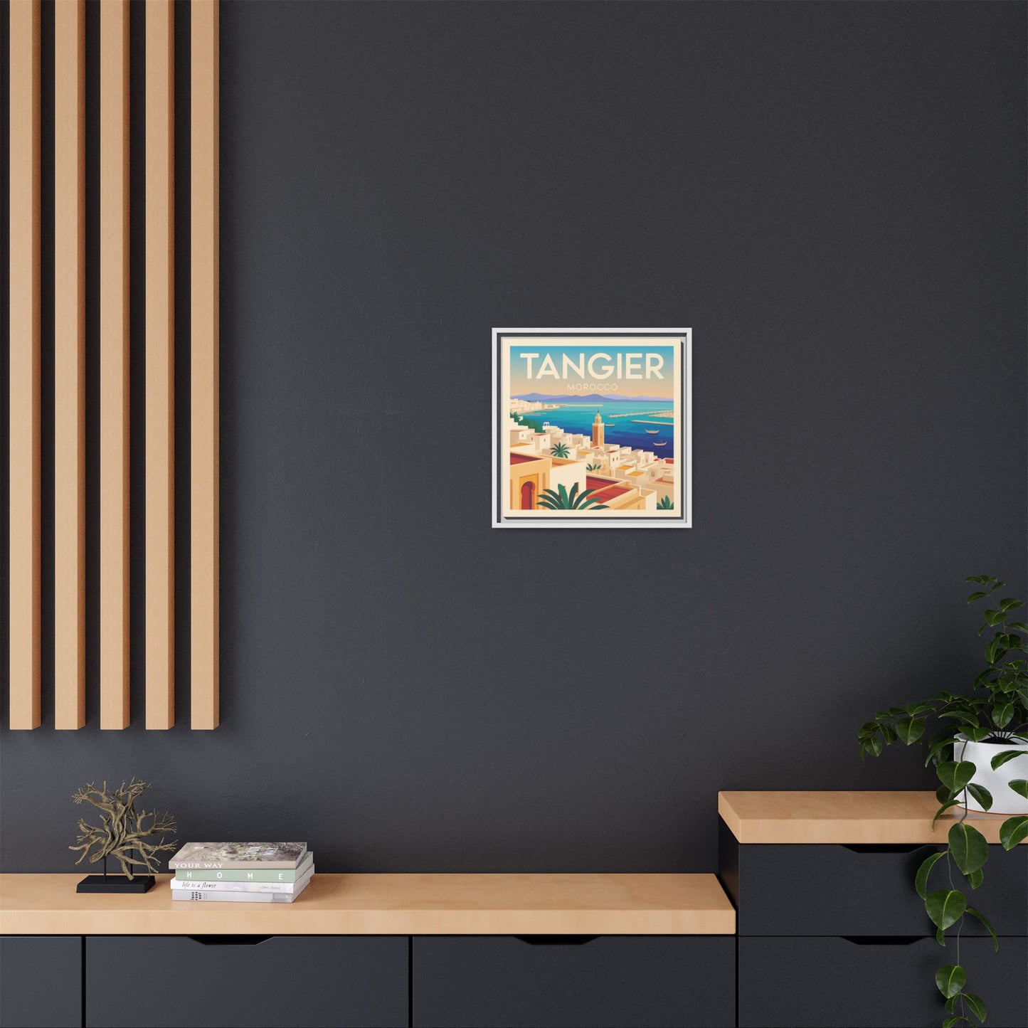 Tangier Morocco Travel Framed Wall Art Matte Canvas | Vintage Style Coastal Wall Art