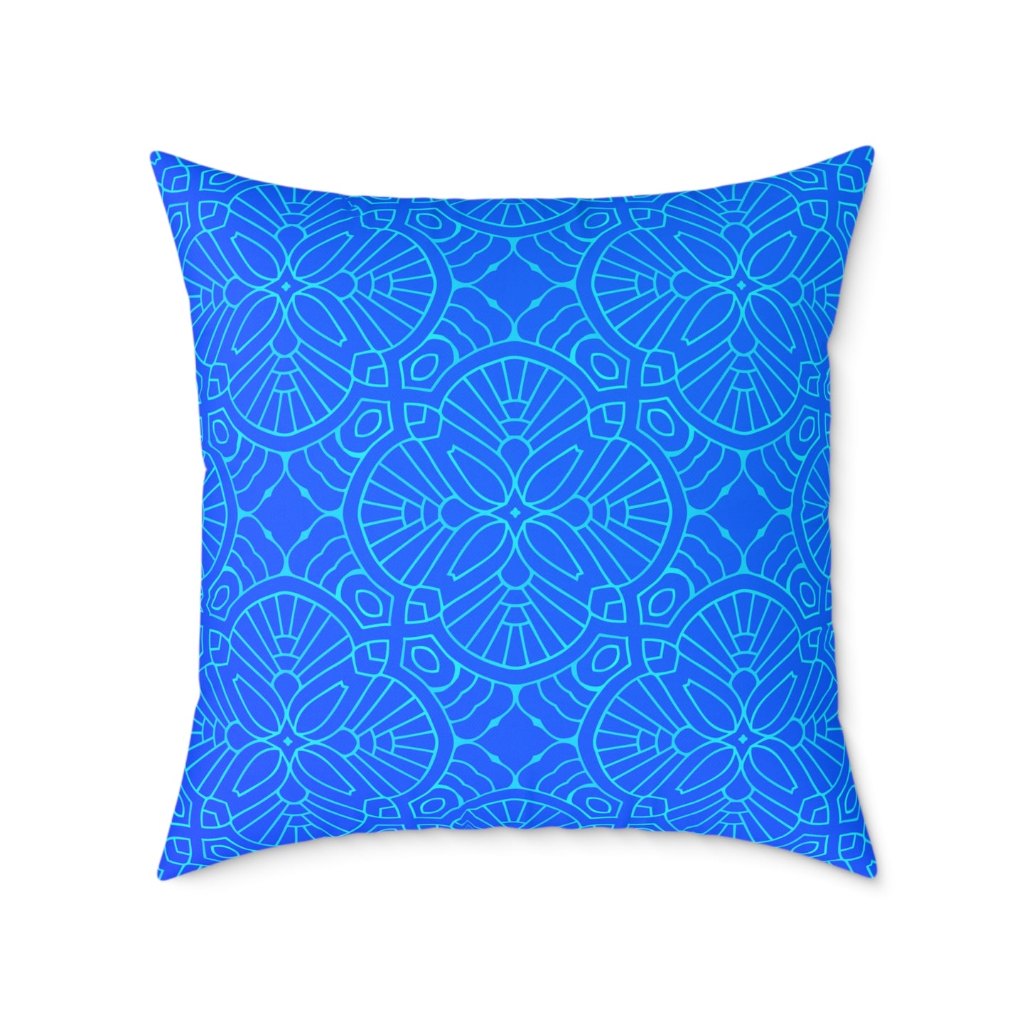 Blue Mandala Pattern Square Pillow | Geometric Decorative Cushion