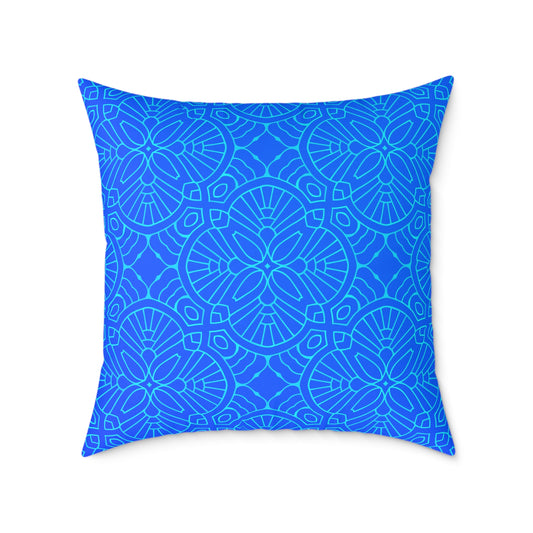 Blue Mandala Pattern Square Pillow | Geometric Decorative Cushion