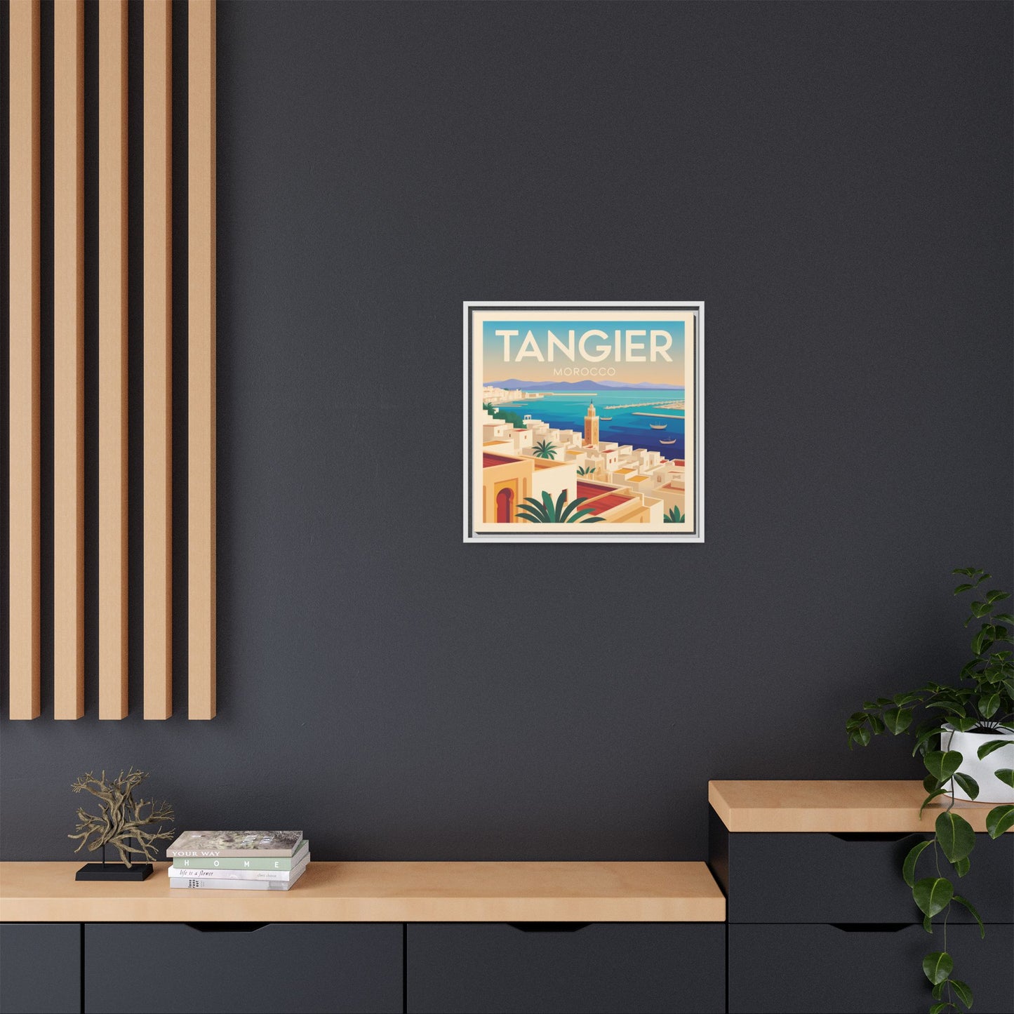 Tangier Morocco Travel Framed Wall Art Matte Canvas | Vintage Style Coastal Wall Art