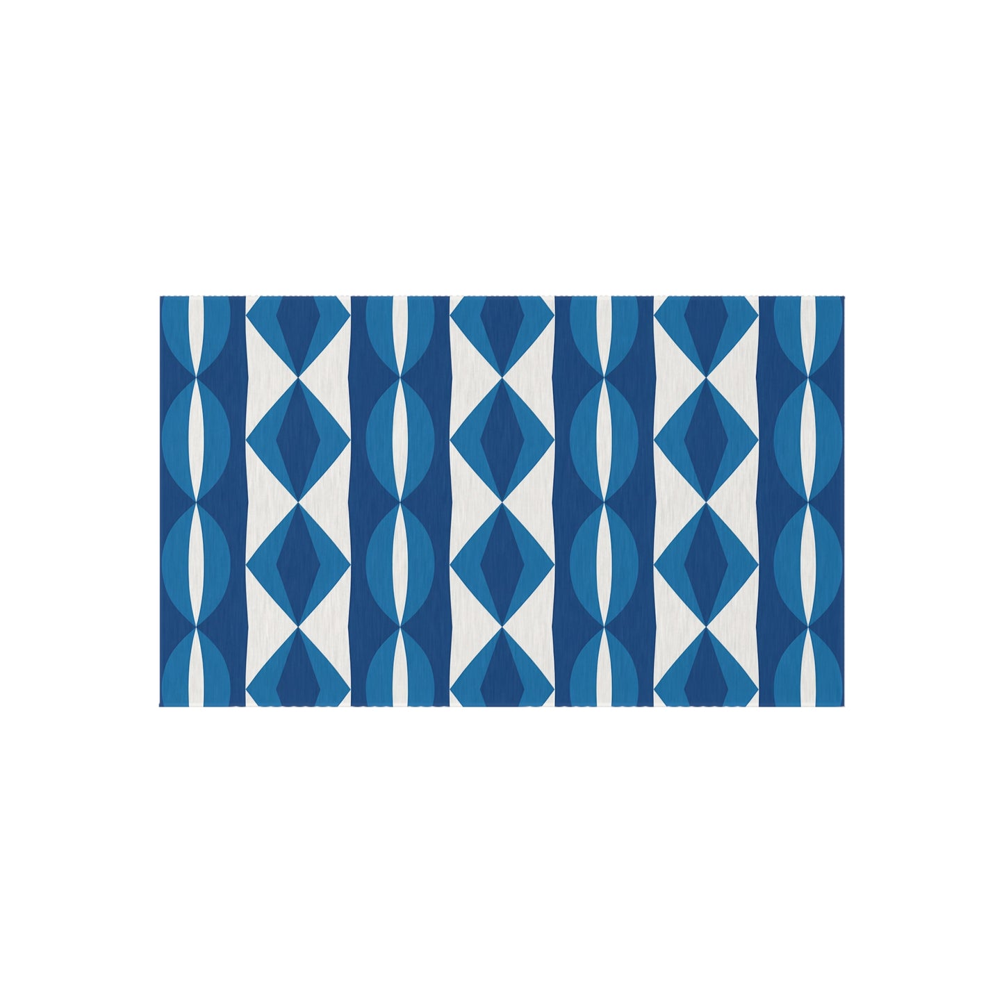 Blue White Geometric Pattern Outdoor Rug | Modern Diamond Stripe Patio Mat
