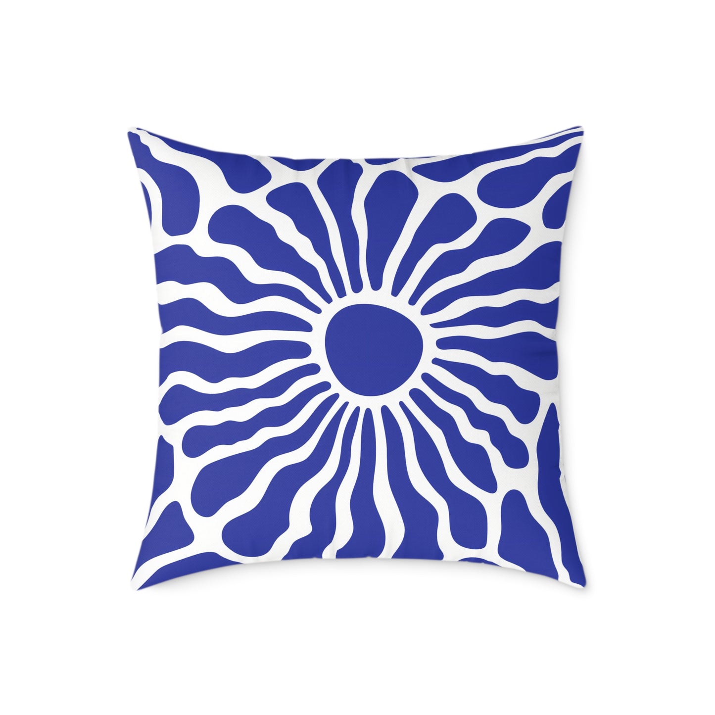 Blue Radiant Sunburst Square Pillow | Boho Coastal Throw Pillow