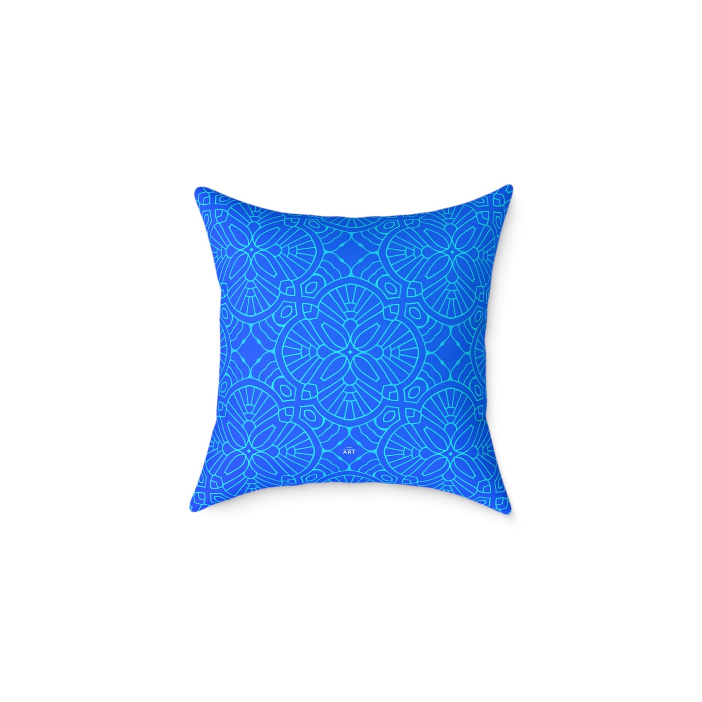 Blue Mandala Pattern Square Pillow | Geometric Decorative Cushion