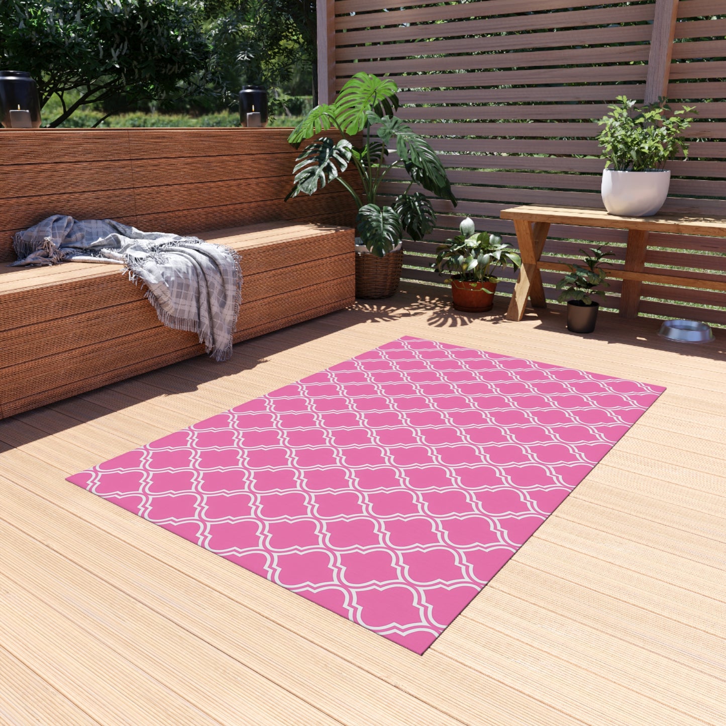 Pink Moroccan Trellis Outdoor/Indoor Rug | Geometric Patio Mat