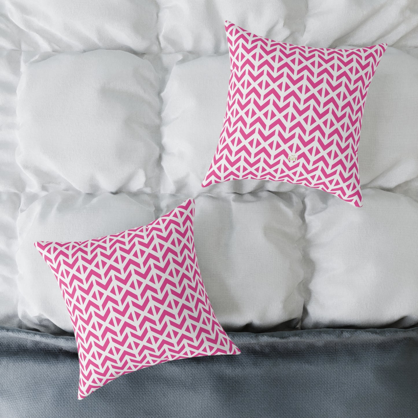Pink White Chevron Pattern Square Pillow | Geometric Throw Cushion