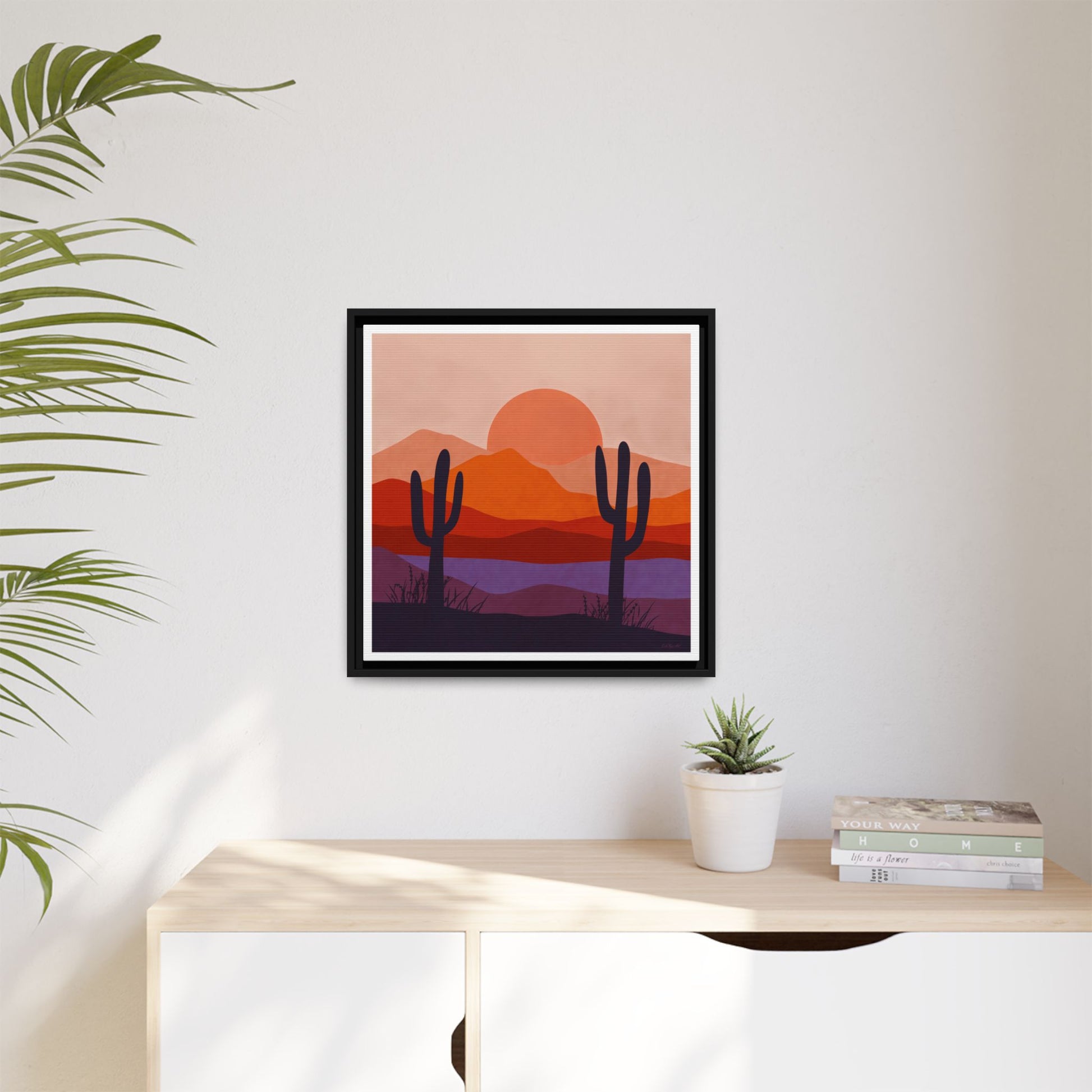 Desert Sunset Framed Canvas Art, Boho Home Decor, Nature Wall Art, Cactus Print, Warm Colorful Wall Decor, Housewarming Gift - LOLA VEGAS ART