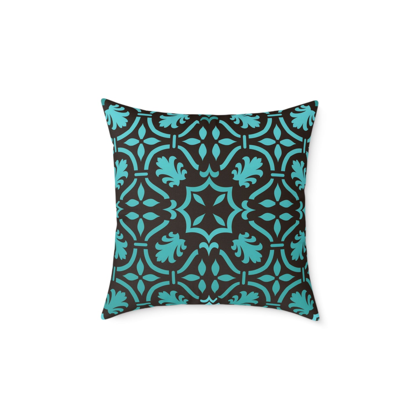 Teal Black Moroccan Tile Square Pillow | Poly Canvas Decorative Pillow