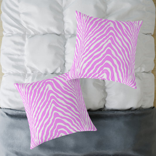 Pink White Zebra Stripe Square Pillow | Animal Print Home Decor