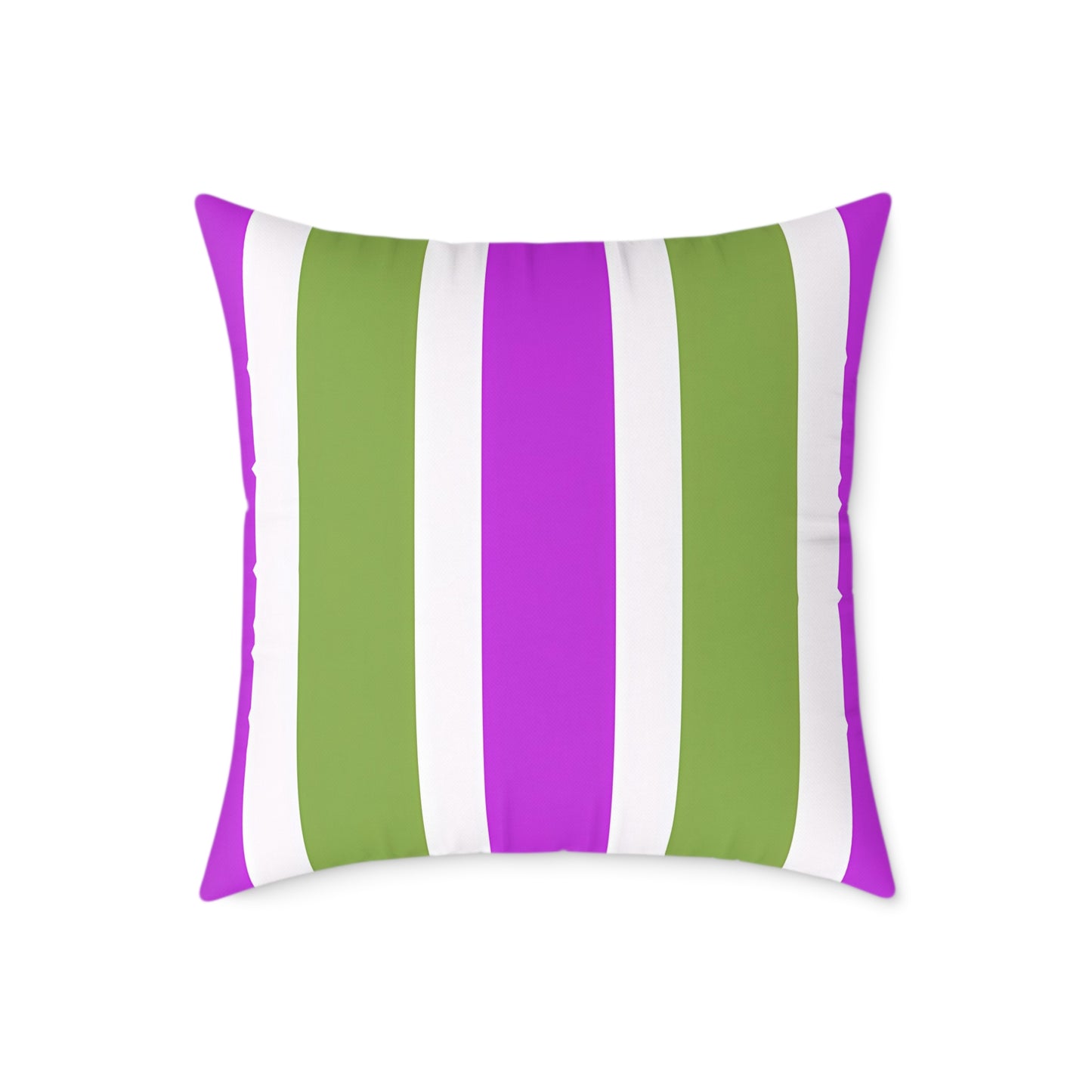 Magenta White and Green Vertical Stripe Pillow | Square Poly Canvas Pillow