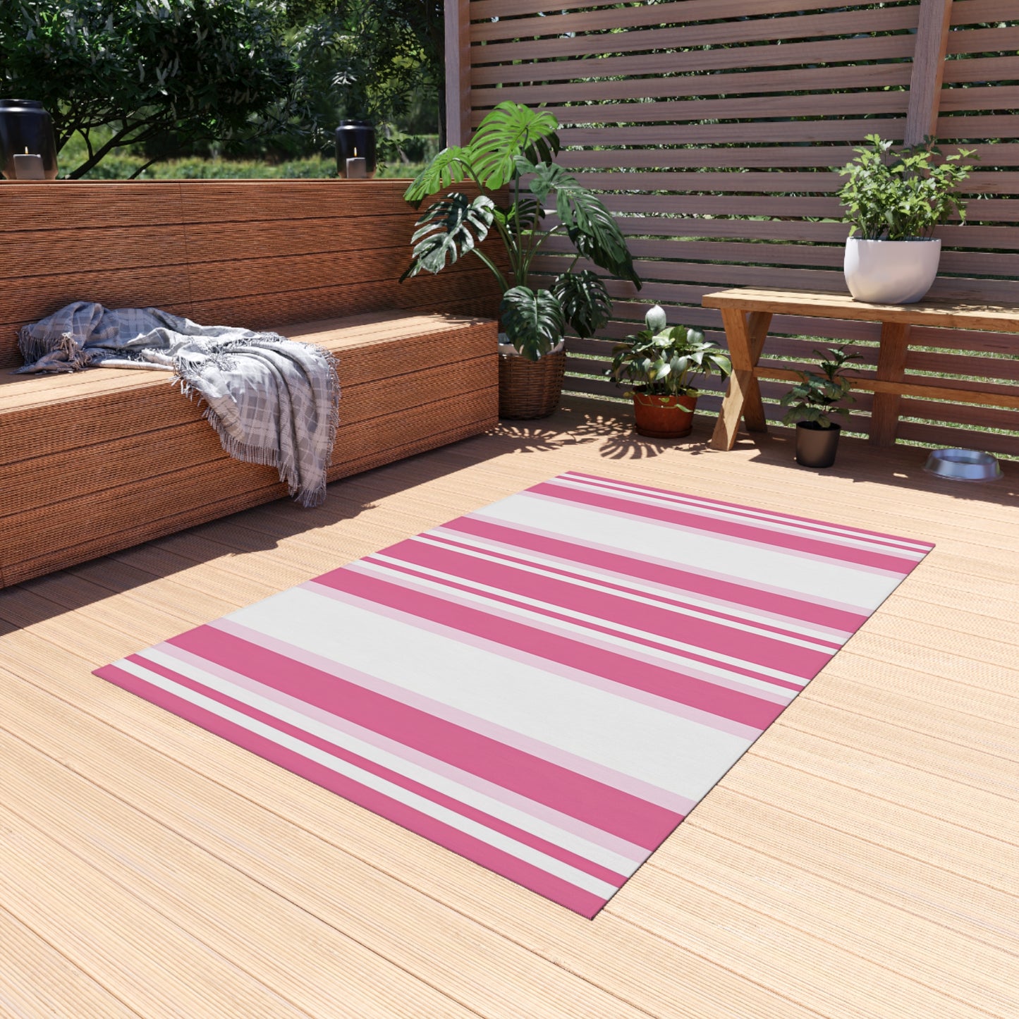 Pink Striped Pattern Outdoor/Indoor Rug | Patio Mat, Weather-Resistant