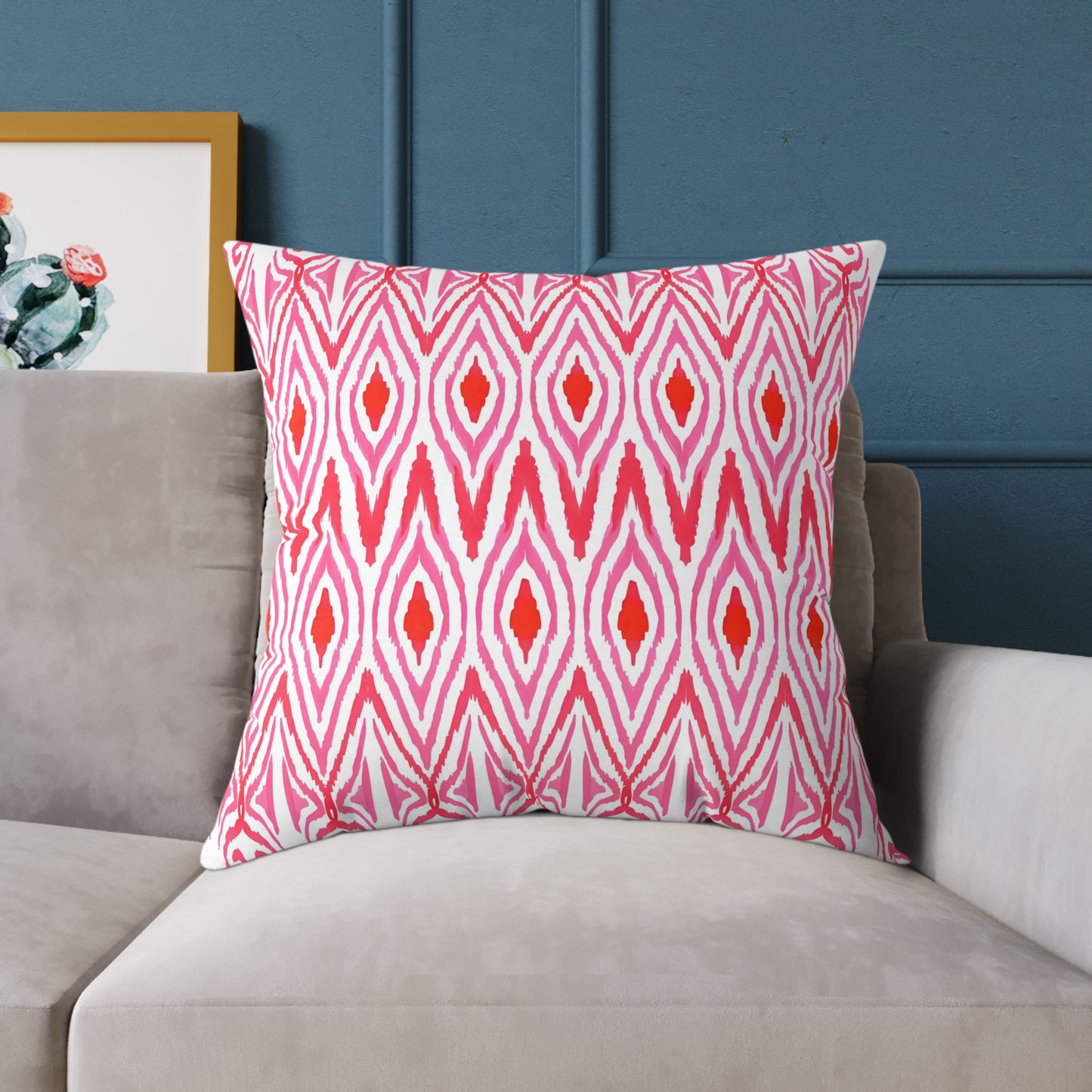 Pink Orange White Ikat Diamond Pattern Pillow | Geometric Throw Pillow