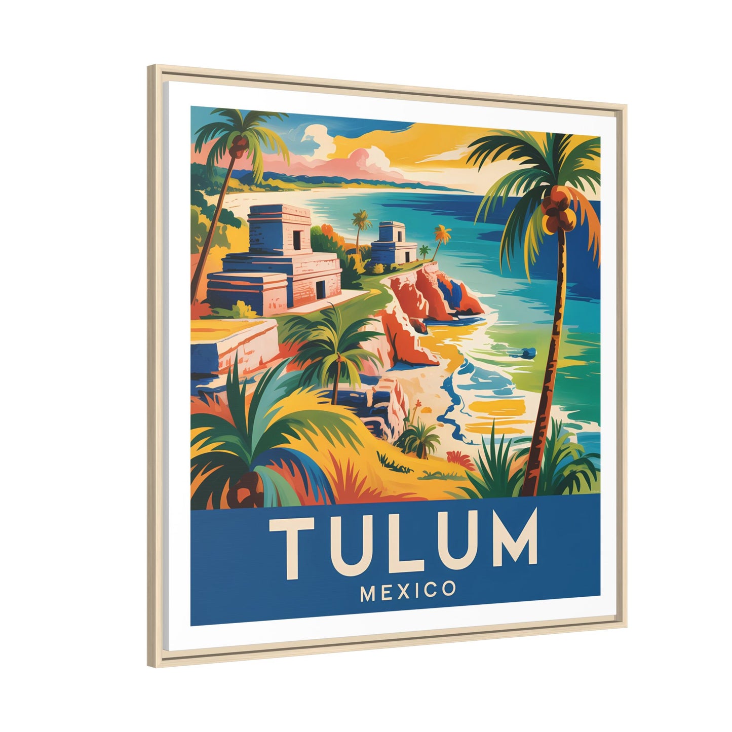 Tulum Mexico Vintage Look Framed Travel Canvas Wall Art
