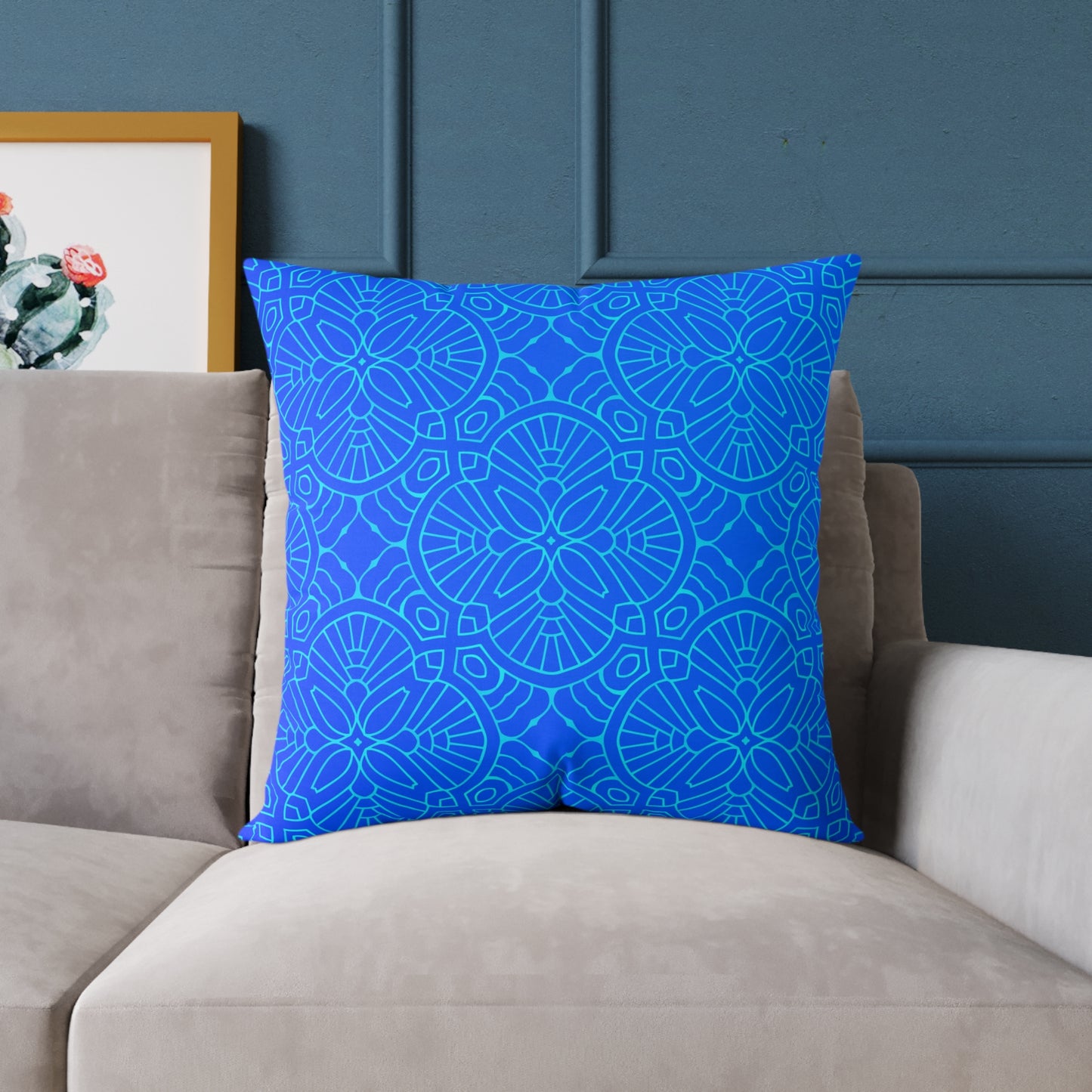 Blue Mandala Pattern Square Pillow | Geometric Decorative Cushion