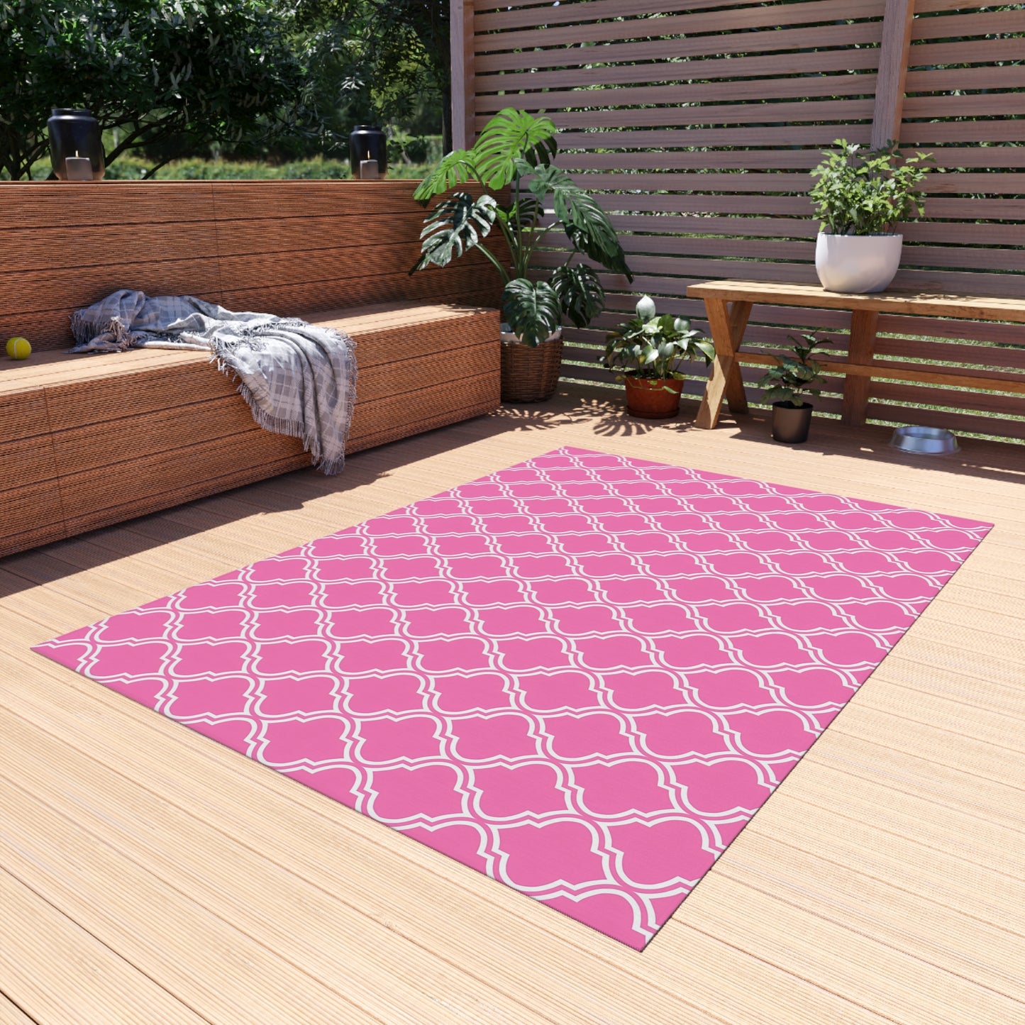 Pink Moroccan Trellis Outdoor/Indoor Rug | Geometric Patio Mat