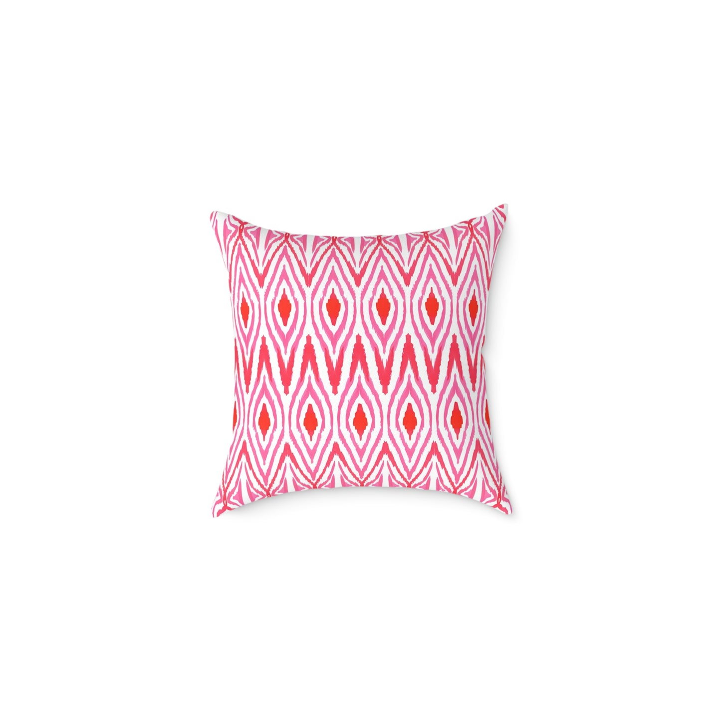 Pink and Orange Ikat Pattern Square Pillow | Geometric Throw Pillow