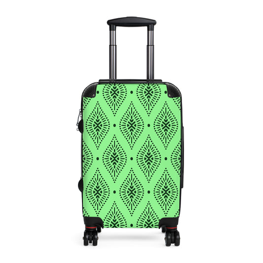 Lime Green and Black Moroccan Tile Pattern Suitcase | Boho Luggage Travel Accessory
