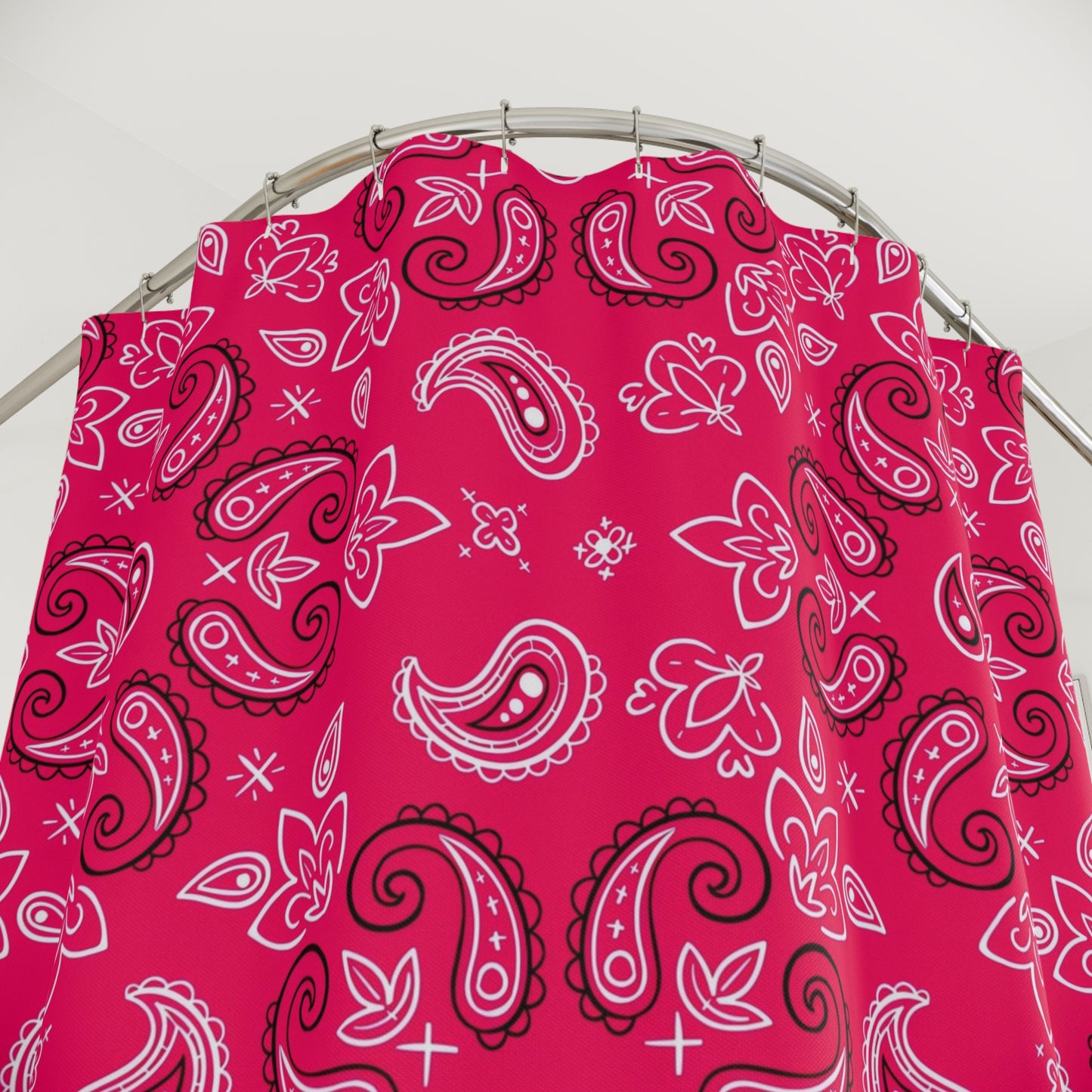 Rose-Red Paisley Pattern Shower Curtain | Boho Floral Bathroom Decor< Bandana Scarf Bath Decor