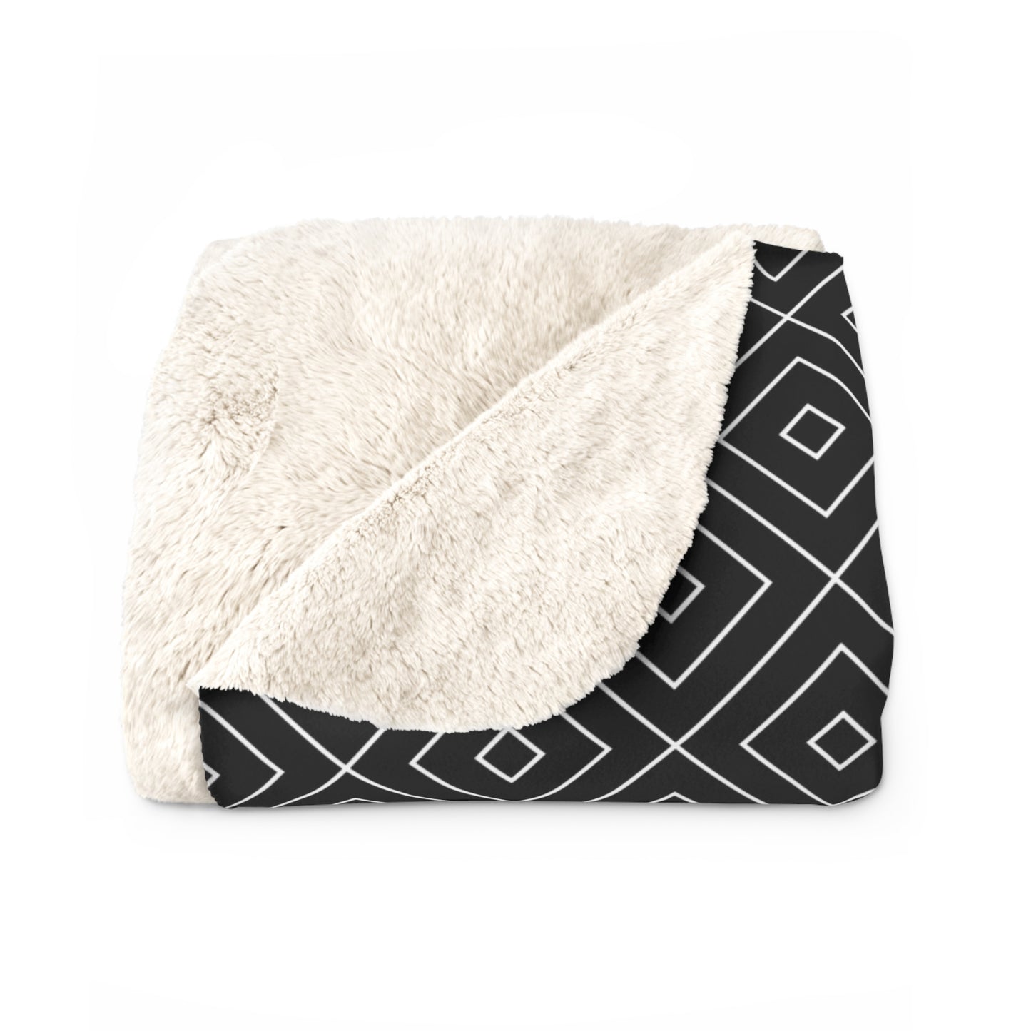 Geometric Diamond Pattern Sherpa Blanket | Black White Cozy Throw, Soft Throw Blanket, Home Decor, Gift for All, Geometric Pattern