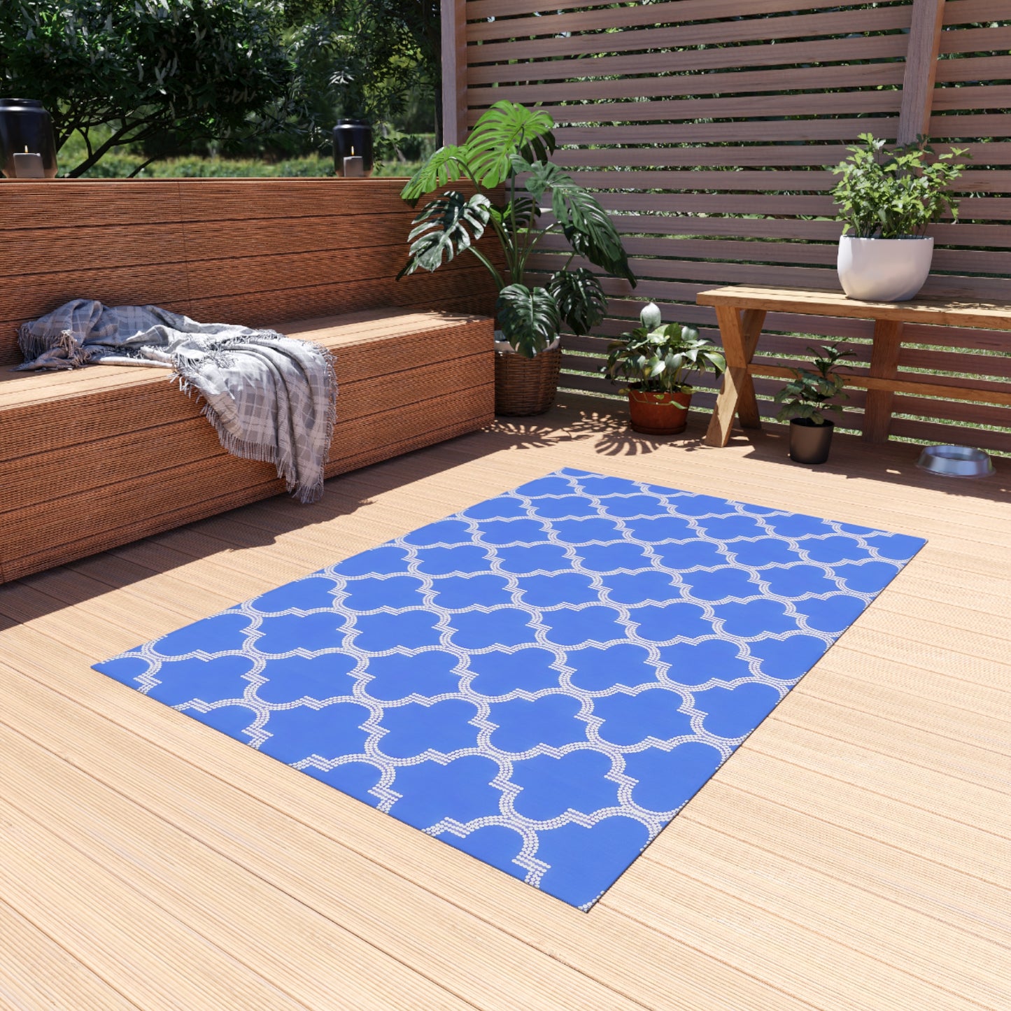 Blue Periwinkle Moroccan Trellis Outdoor/Indoor Rug | Geometric Patio Mat