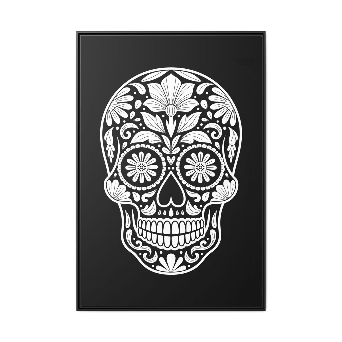 Sugar Skull Illustration Matte Canvas Framed | Day of the Dead Wall Art