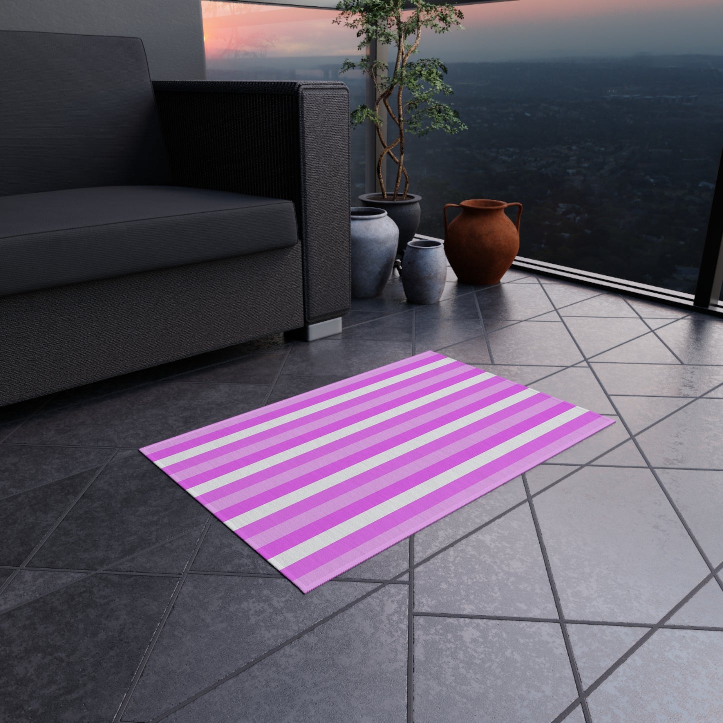 Pink and White Stripes Outdoor/Indoor Rug | Patio Mat, Poolside Striped Rug