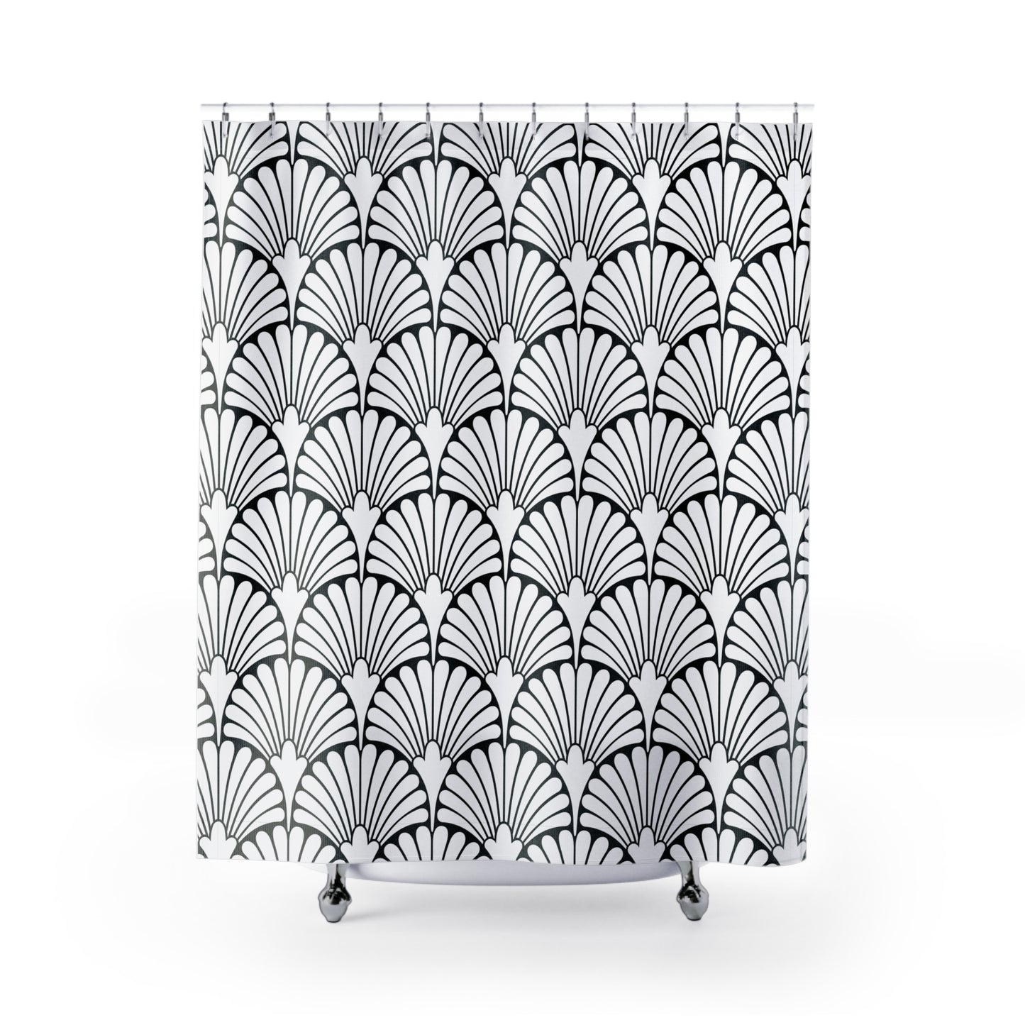 Art Deco Fan Pattern Shower Curtain | Black White Geometric