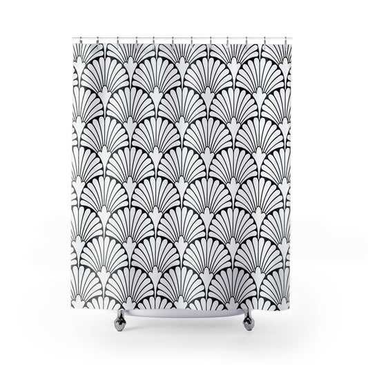 Art Deco Fan Pattern Shower Curtain | Black White Geometric